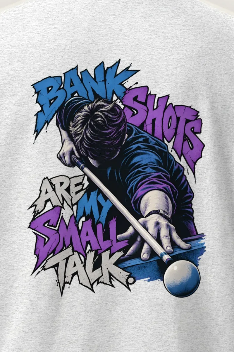 "Bank Shots Are My Small Talk" Heavyweight Unisex Crewneck T-shirt - the graphic up close