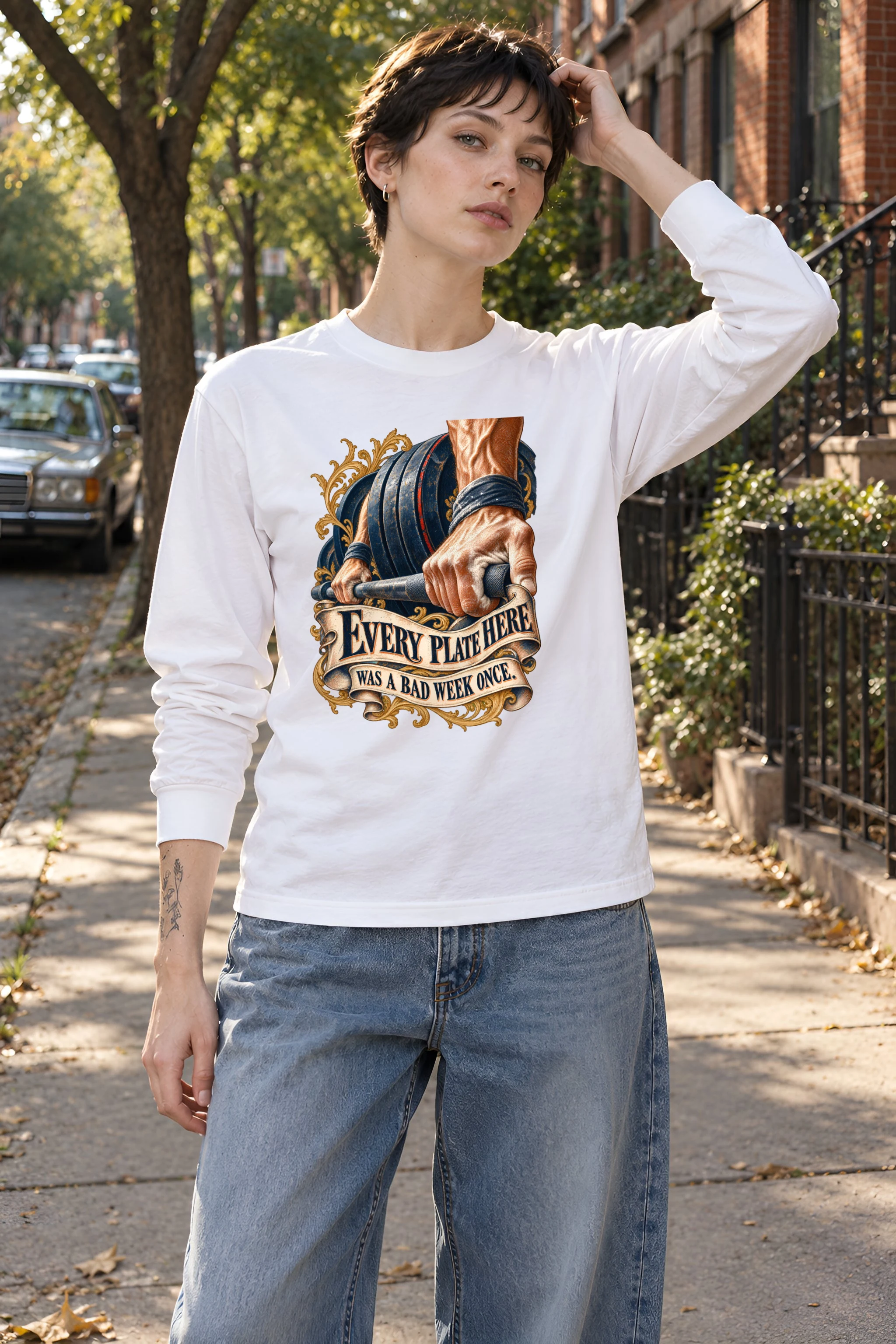 "Barbell And Parchment" Unisex Longsleeve T-shirt