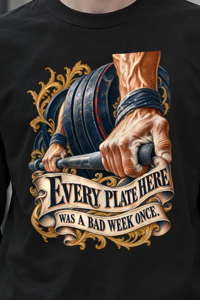 "Barbell And Parchment" Unisex Longsleeve T-shirt - the graphic up close