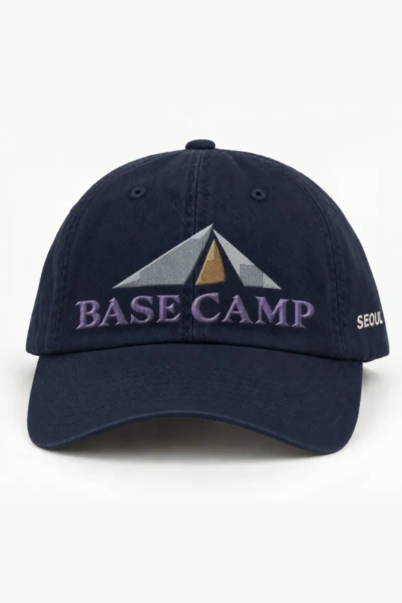 "BASE CAMP" Classic Dad Hat · Embroidered — navy/cap-front