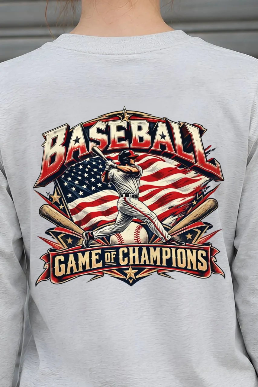 "Baseball Game Of Champions" Unisex Longsleeve T-shirt - the graphic up close
