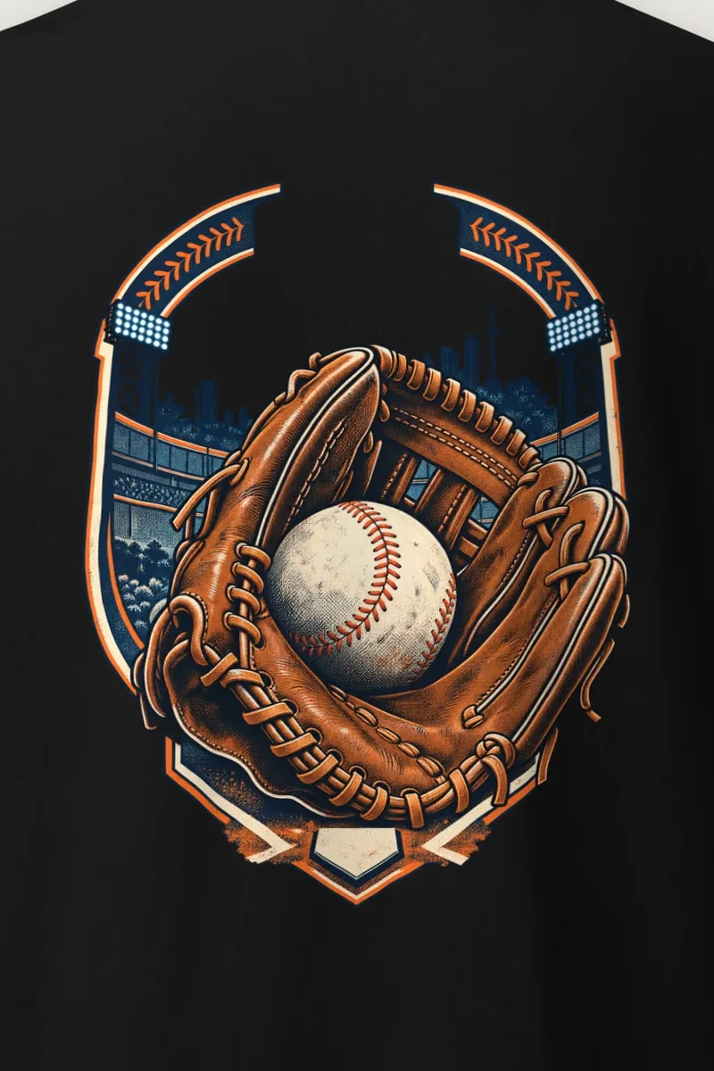 "Baseball Glove Stadium" Heavyweight Unisex Crewneck T-shirt - the graphic up close