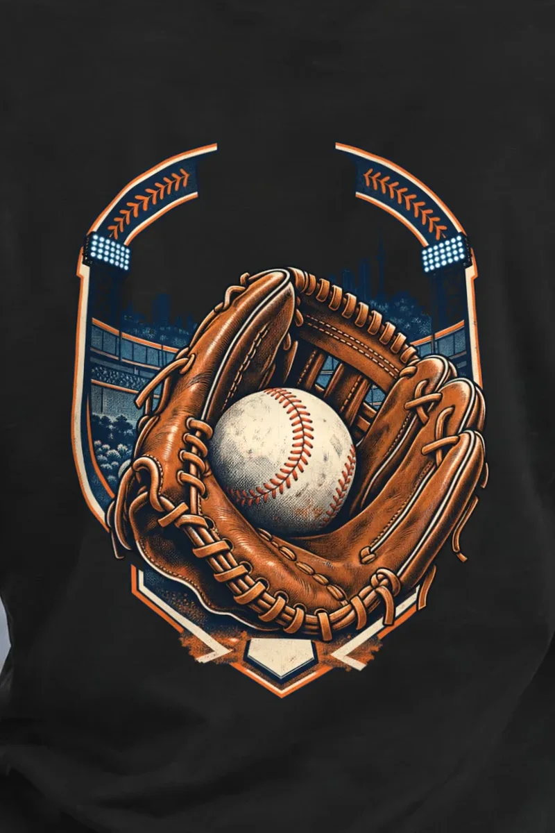 "Baseball Glove Stadium" Heavyweight Unisex Crewneck T-shirt - the graphic up close