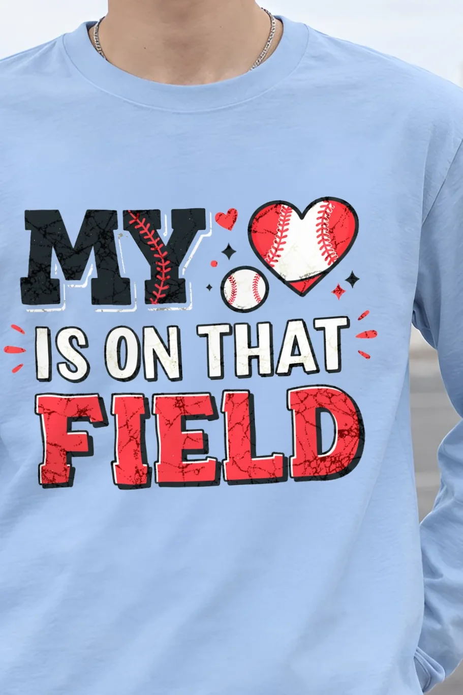"Baseball Heart Stitch" Unisex Longsleeve T-shirt - the graphic up close