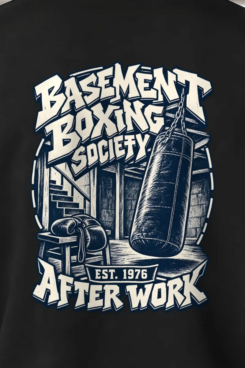 "Basement Boxing Society" Heavy Blend Unisex Crewneck Sweatshirt - the graphic up close