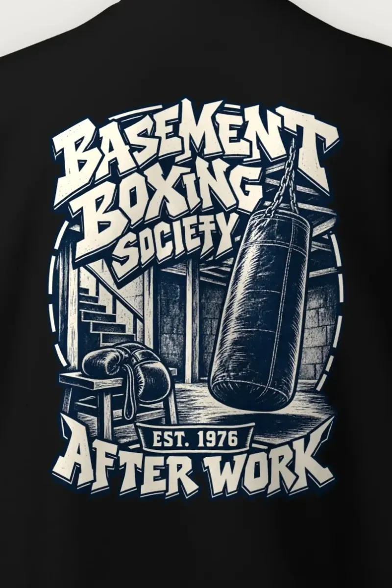 "Basement Boxing Society" Heavy Blend Unisex Crewneck Sweatshirt - the graphic up close