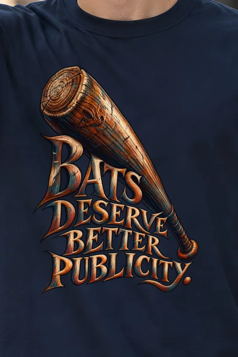 "Bats Deserve Better Publicity" Heavyweight Unisex Crewneck T-shirt - the graphic up close