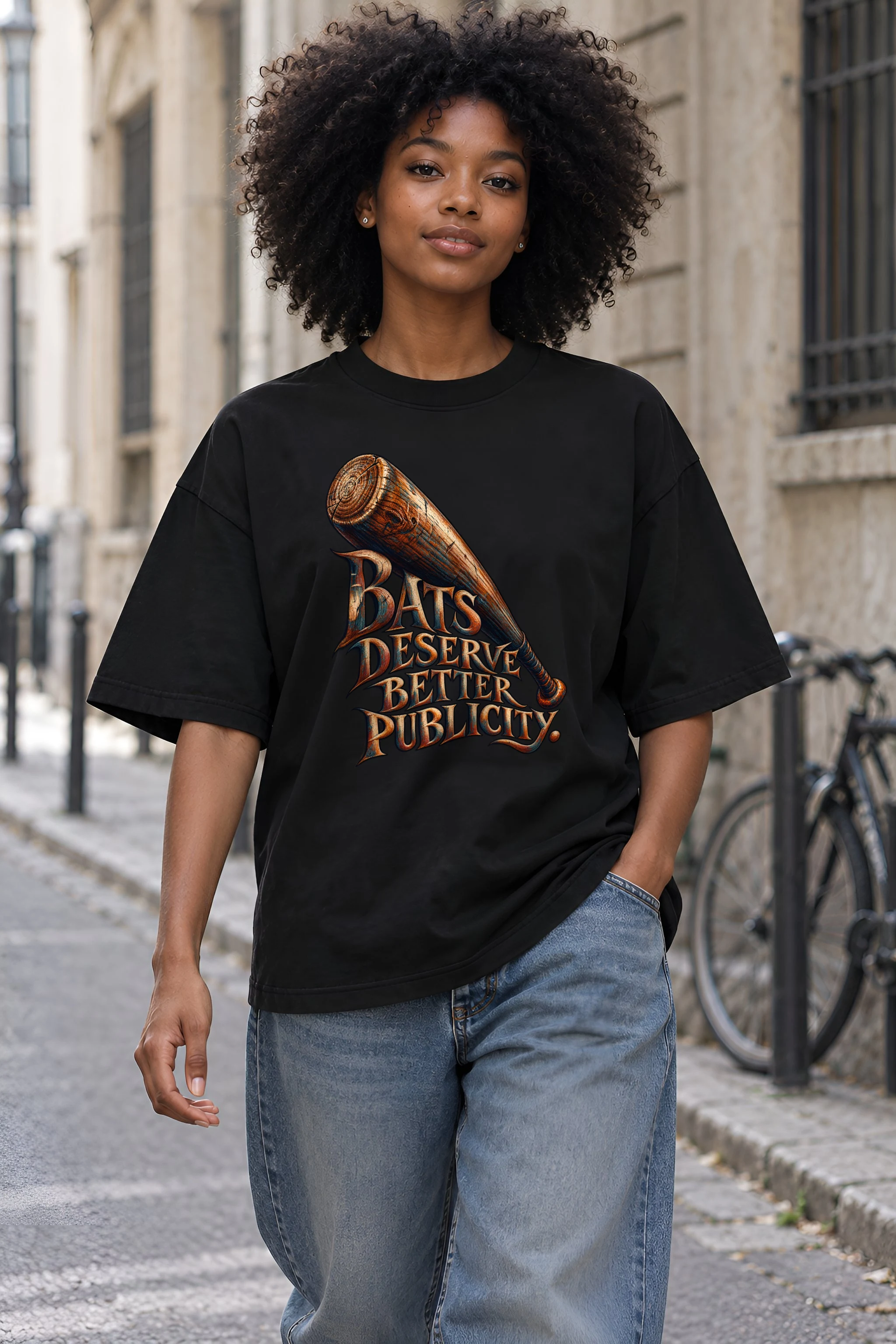 "Bats Deserve Better Publicity" Unisex Oversized Heavyweight Crewneck T-Shirt