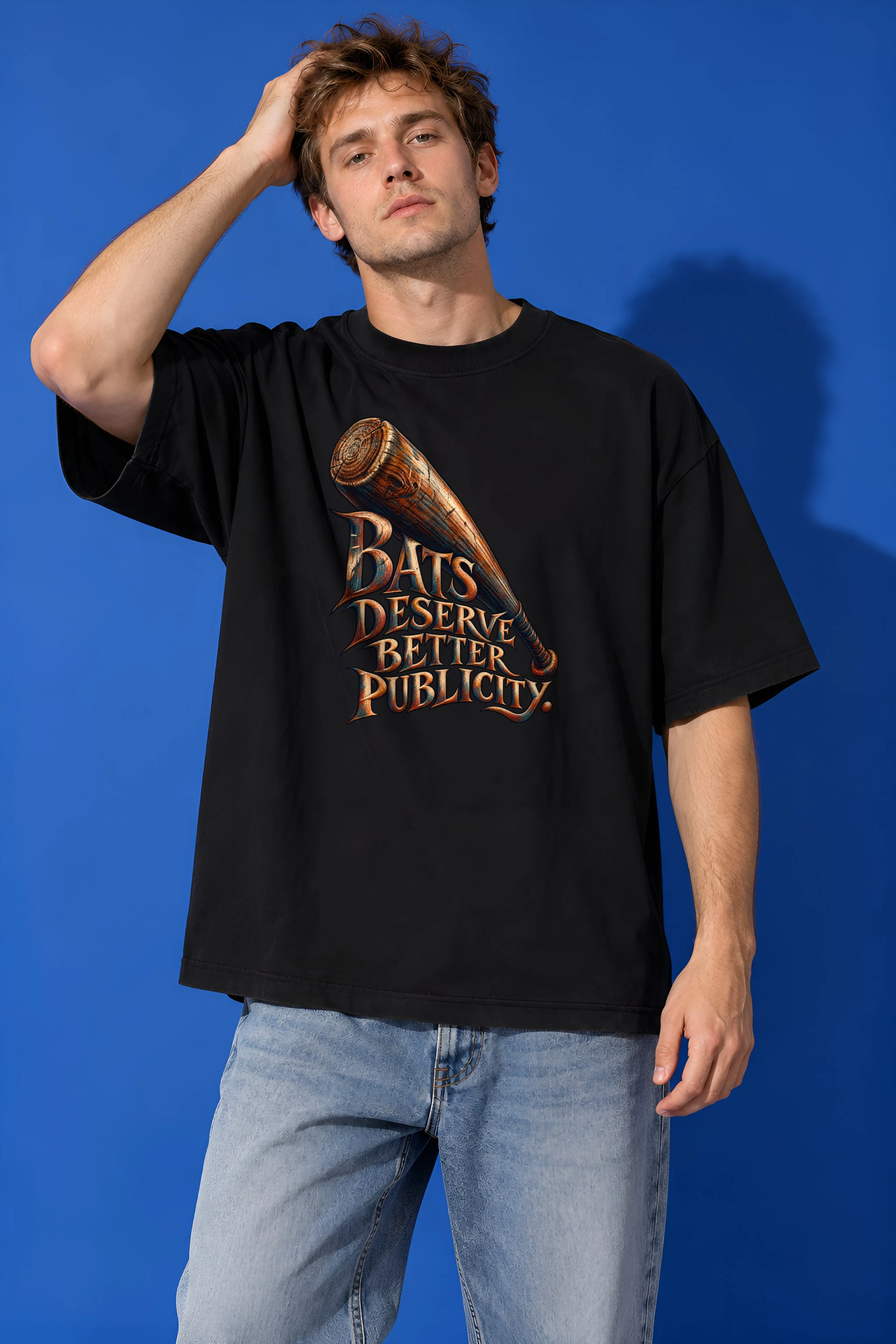 "Bats Deserve Better Publicity" Unisex Oversized Heavyweight Crewneck T-Shirt