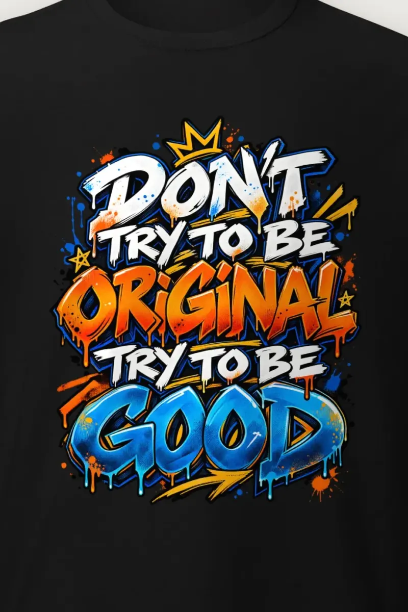 "Try To Be Good" Heavyweight Unisex Crewneck T-shirt - the graphic up close