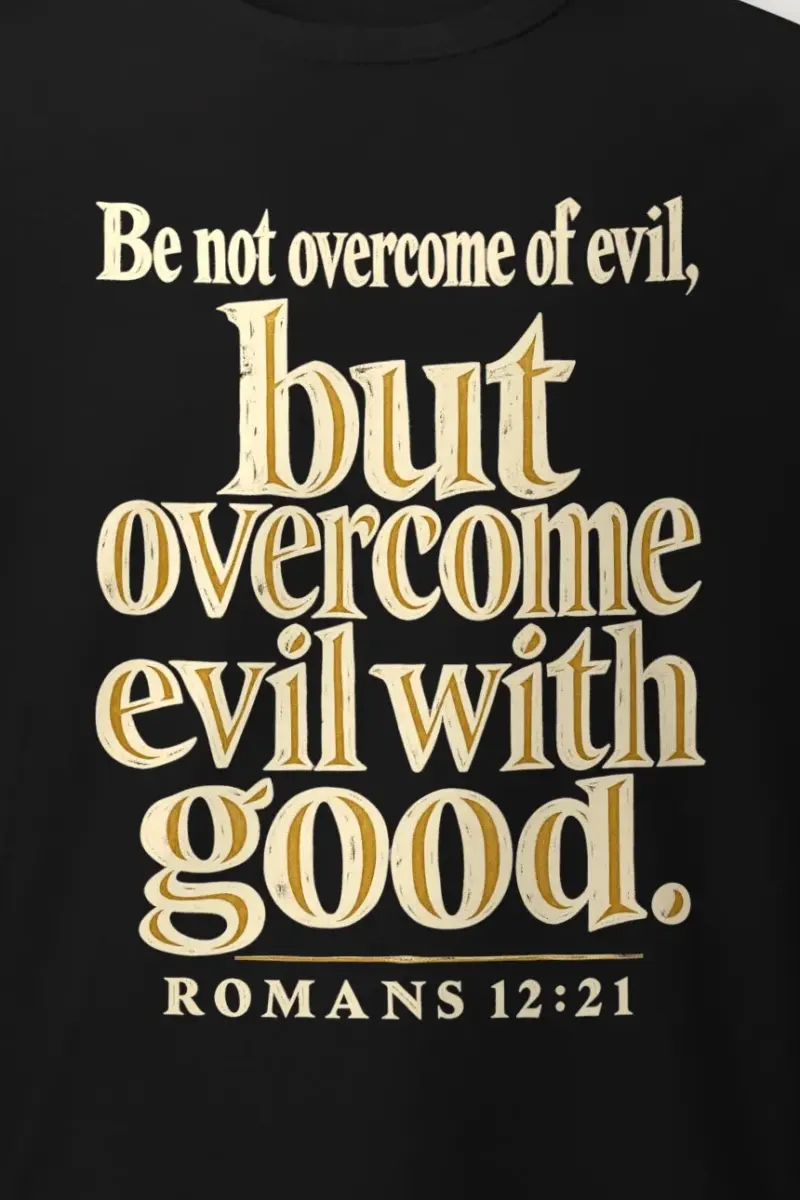 "Be Not Overcome" Heavyweight Unisex Crewneck T-shirt - the graphic up close