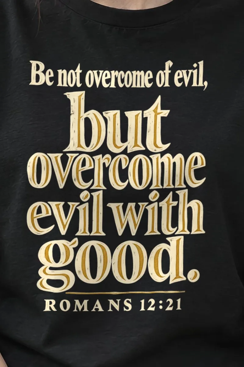 "Be Not Overcome" Heavyweight Unisex Crewneck T-shirt - the graphic up close