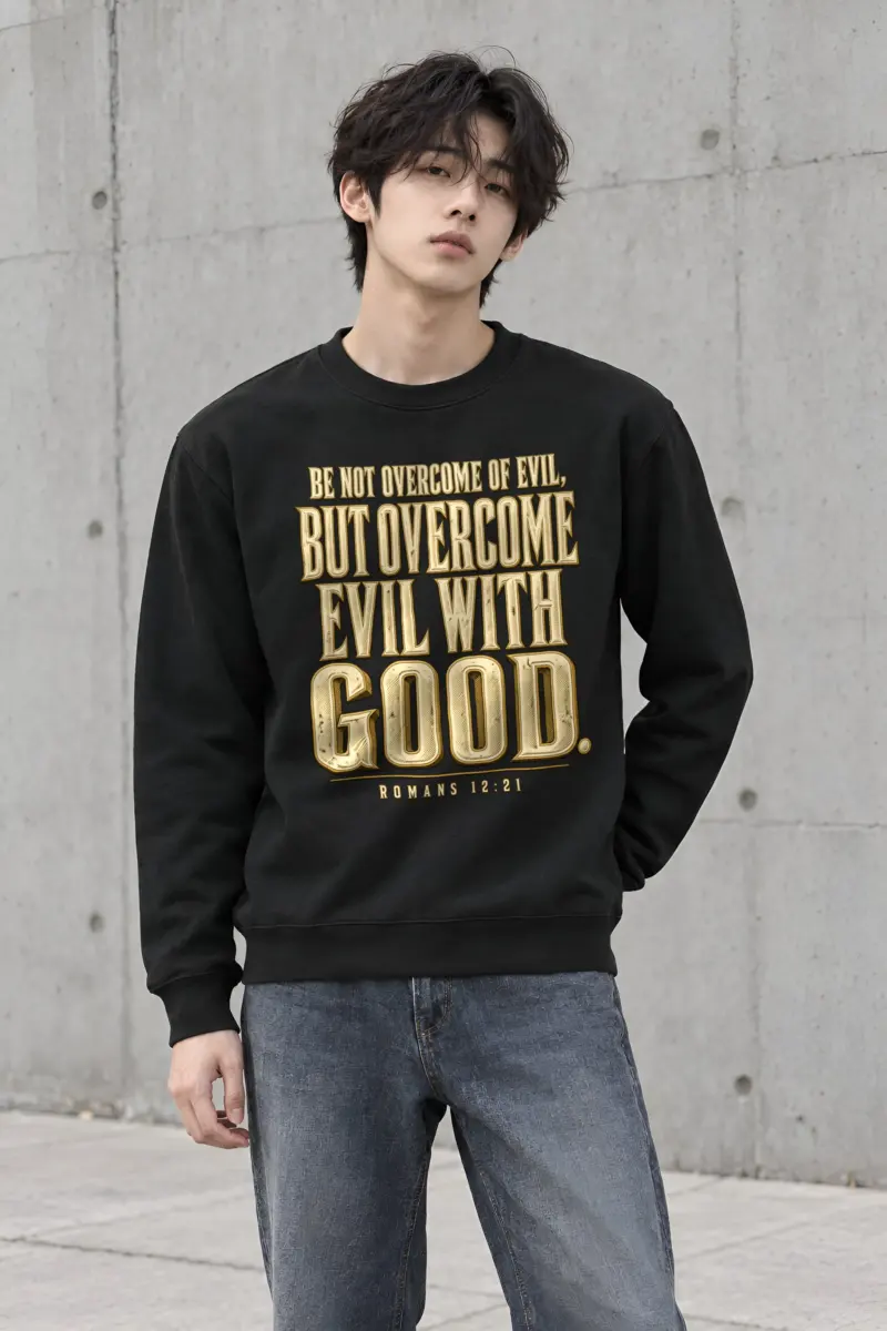 "Be Not Overcome of Evil" Heavy Blend Unisex Crewneck Sweatshirt