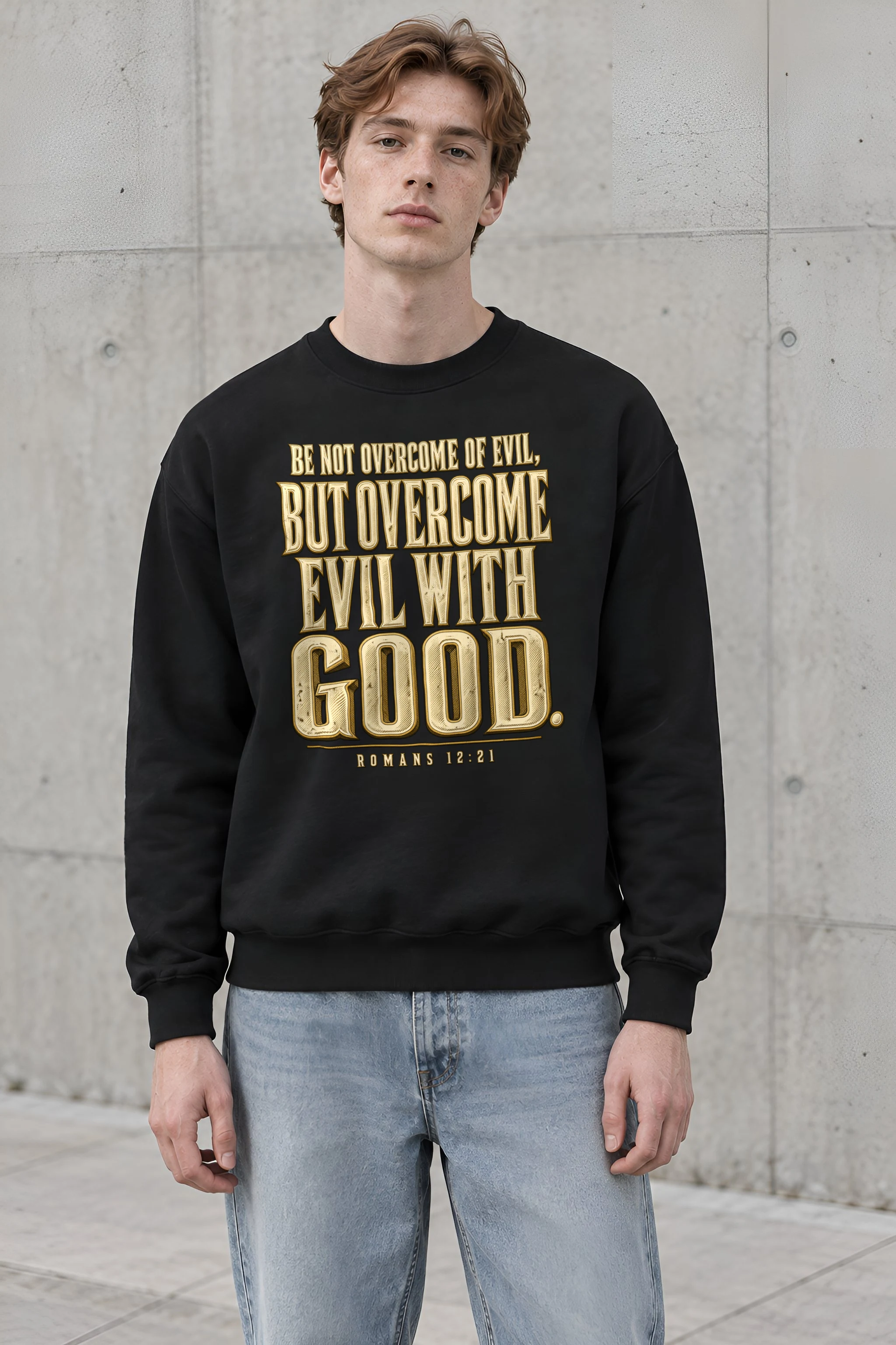 "Be Not Overcome of Evil" Heavy Blend Unisex Crewneck Sweatshirt
