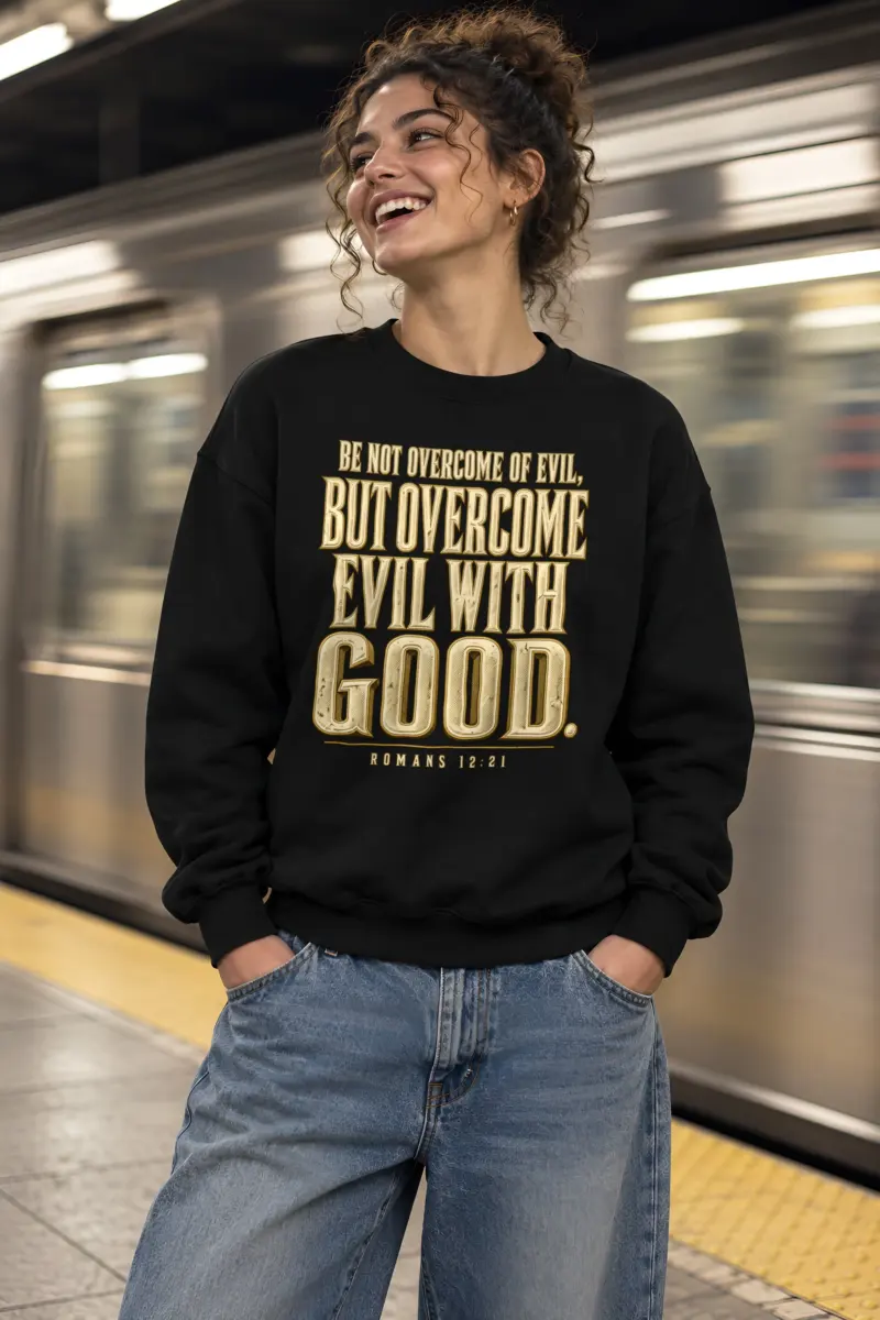 "Be Not Overcome of Evil" Heavy Blend Unisex Crewneck Sweatshirt