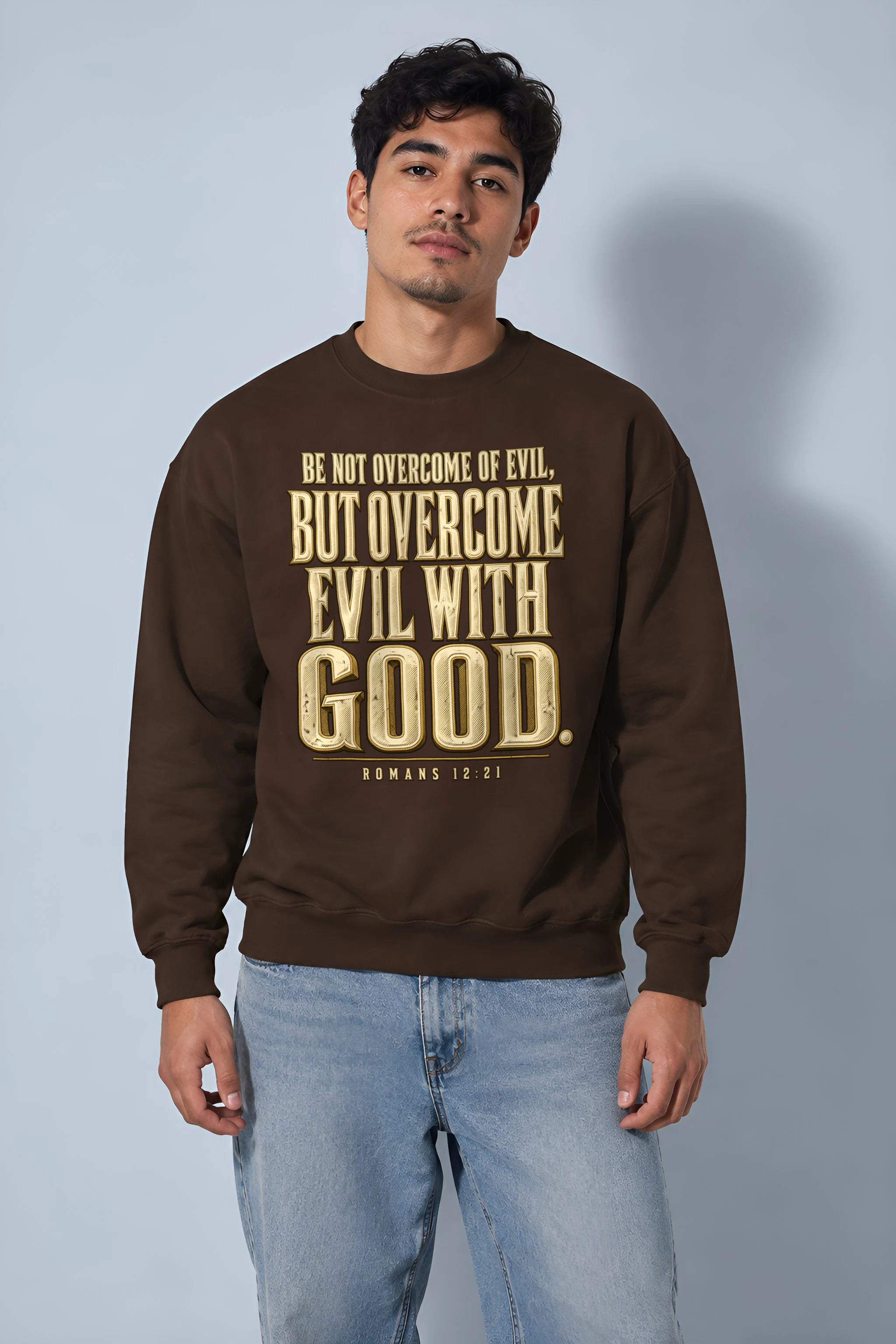 "Be Not Overcome of Evil" Heavy Blend Unisex Crewneck Sweatshirt