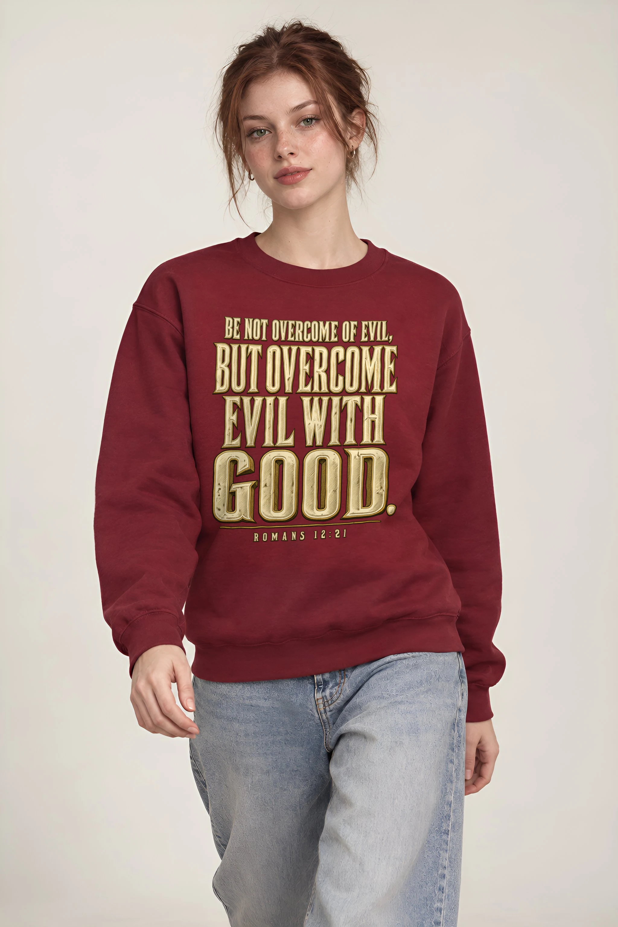 "Be Not Overcome of Evil" Heavy Blend Unisex Crewneck Sweatshirt