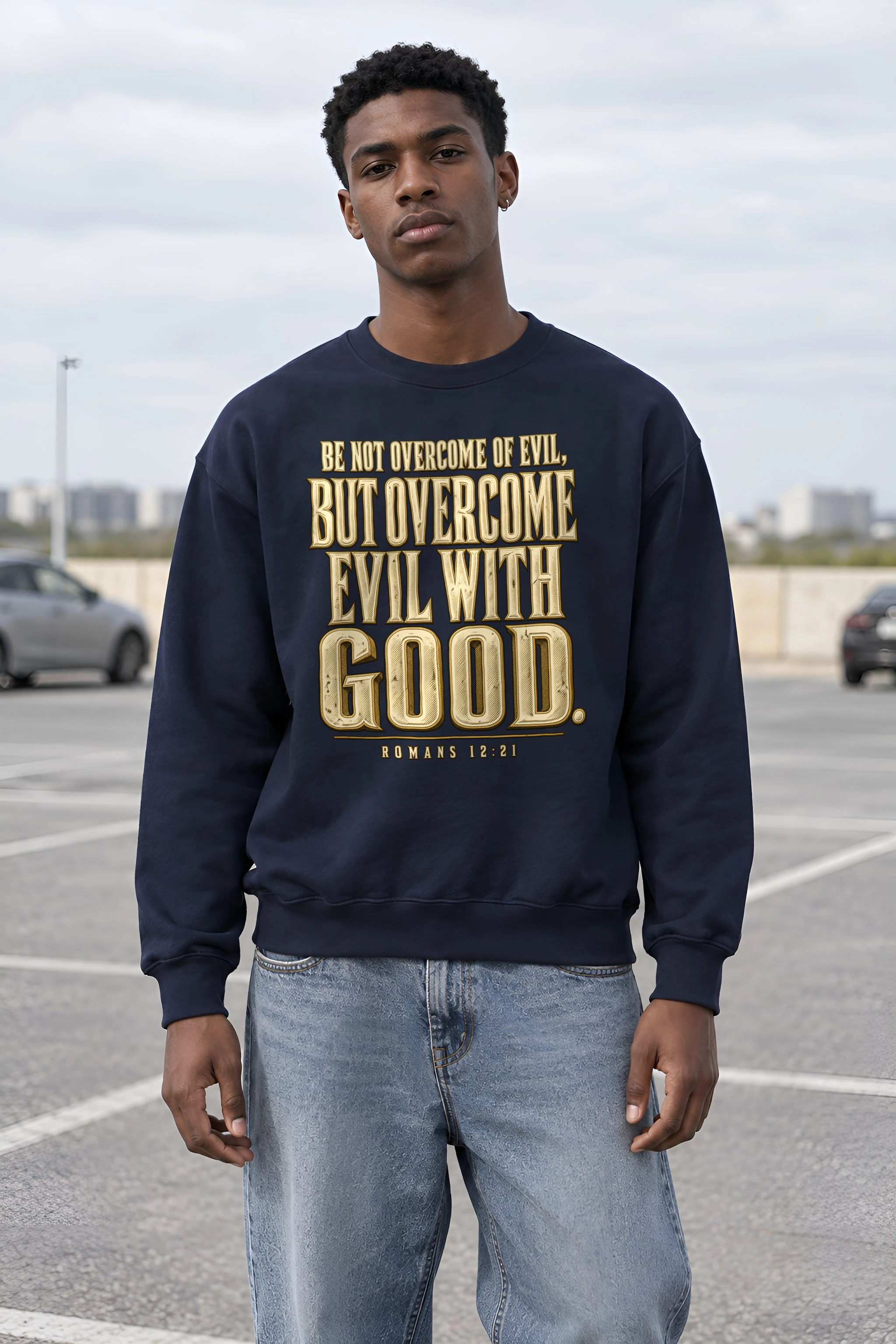 "Be Not Overcome of Evil" Heavy Blend Unisex Crewneck Sweatshirt