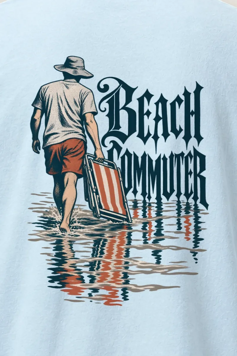 "Beach Commuter" Heavyweight Unisex Crewneck T-shirt - the graphic up close