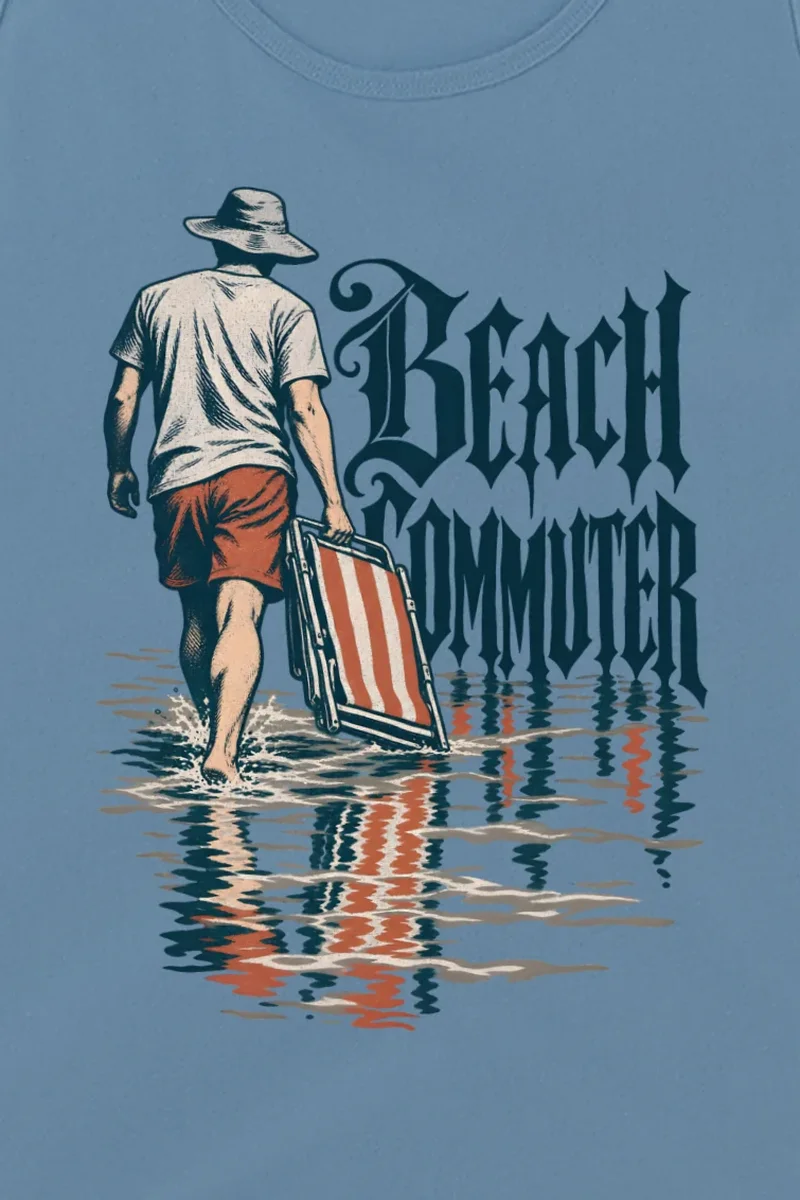 "Beach Commuter" Unisex Jersey Tank - the graphic up close