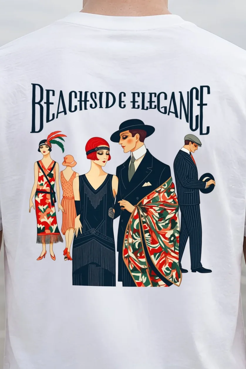 "Beachside Elegance" Heavyweight Unisex Crewneck T-shirt - the graphic up close