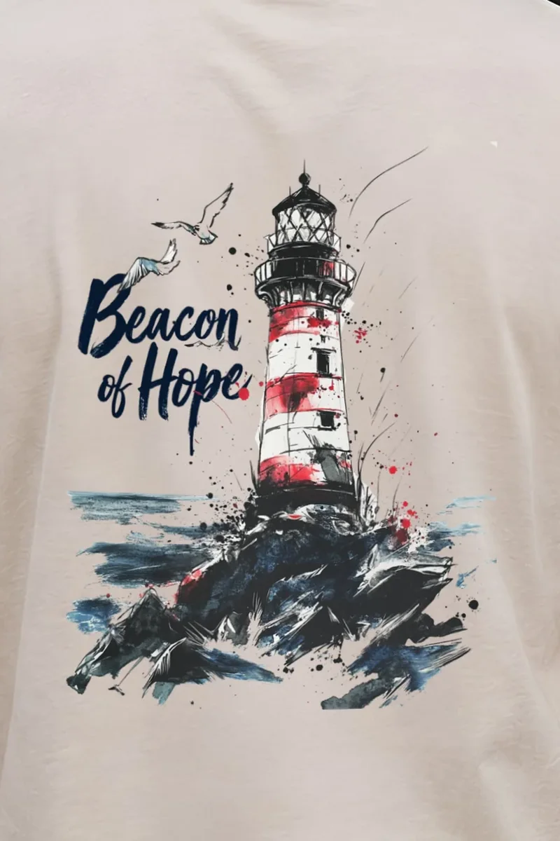 "Beacon Of Hope" Heavyweight Unisex Crewneck T-shirt - the graphic up close