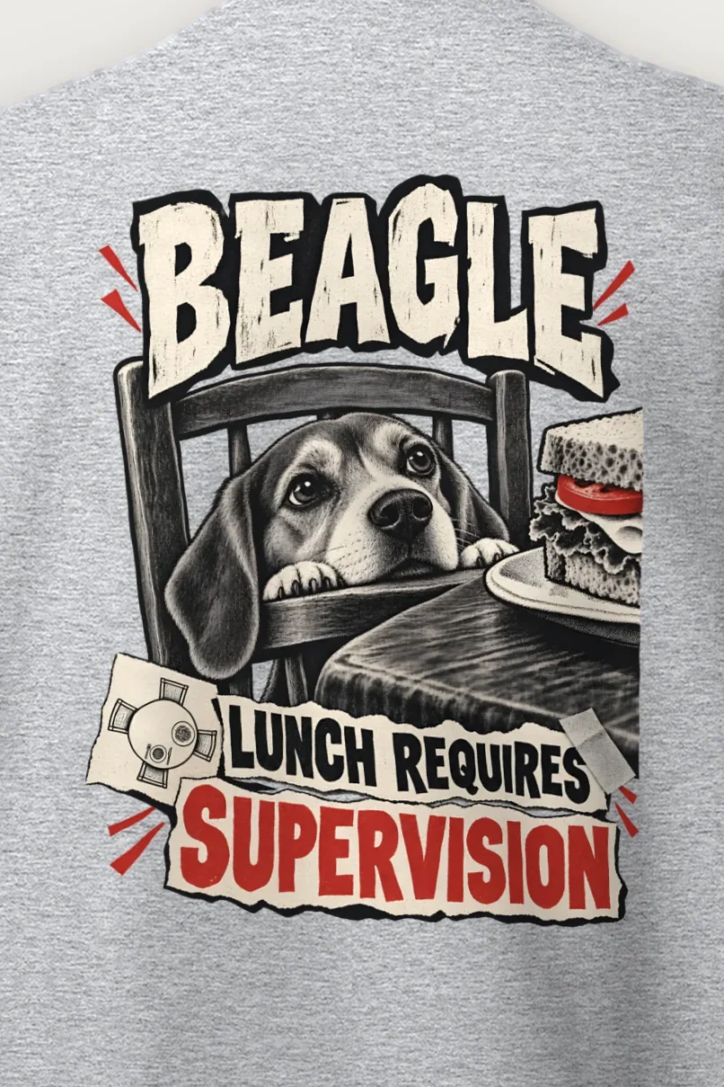 "Beagle Lunch Requires Supervision" Heavy Blend Unisex Crewneck Sweatshirt - the graphic up close