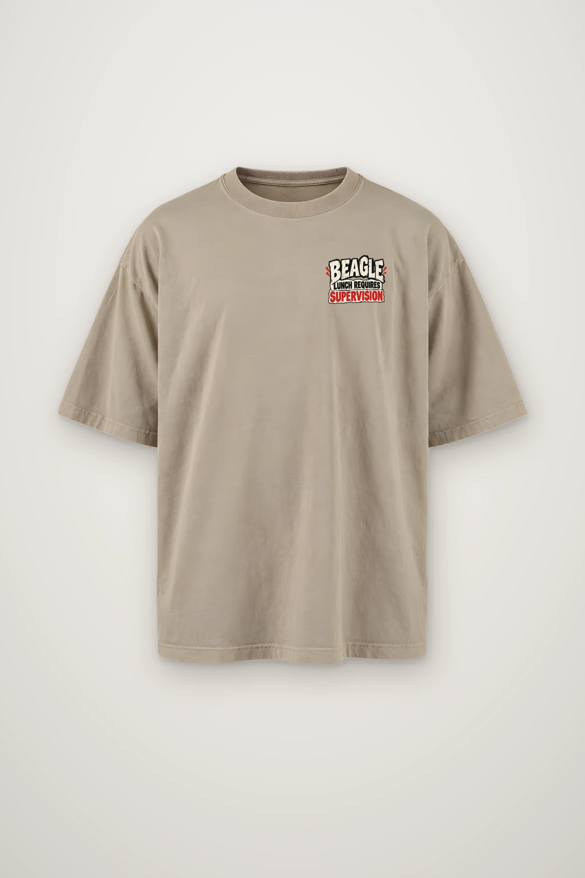 "Beagle Lunch Requires Supervision" Men's Oversized Heavyweight Crewneck T-Shirt