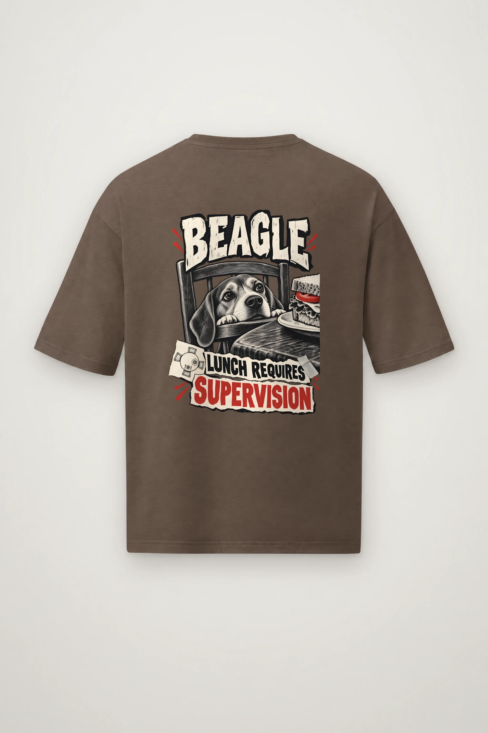 "Beagle Lunch Requires Supervision" Men's Oversized Heavyweight Crewneck T-Shirt
