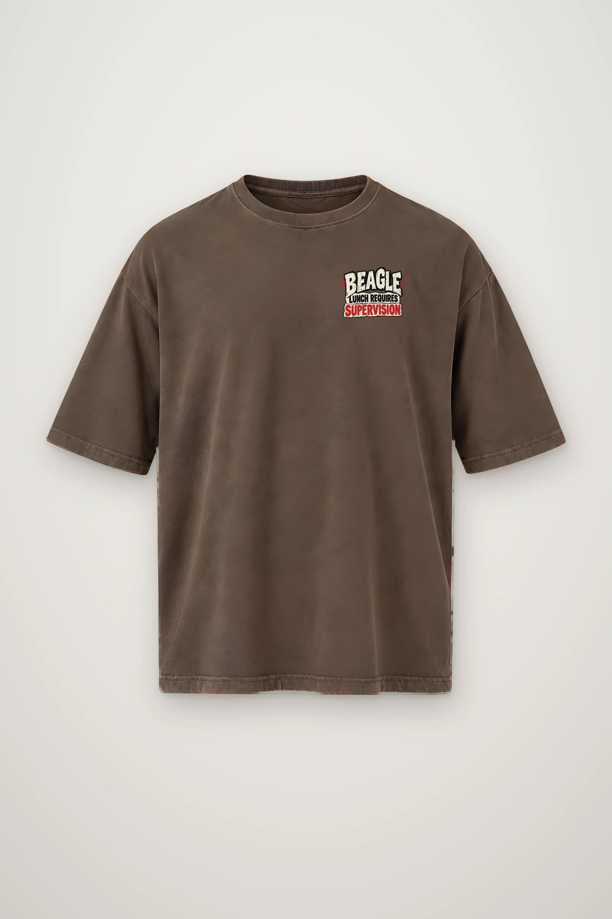 "Beagle Lunch Requires Supervision" Men's Oversized Heavyweight Crewneck T-Shirt