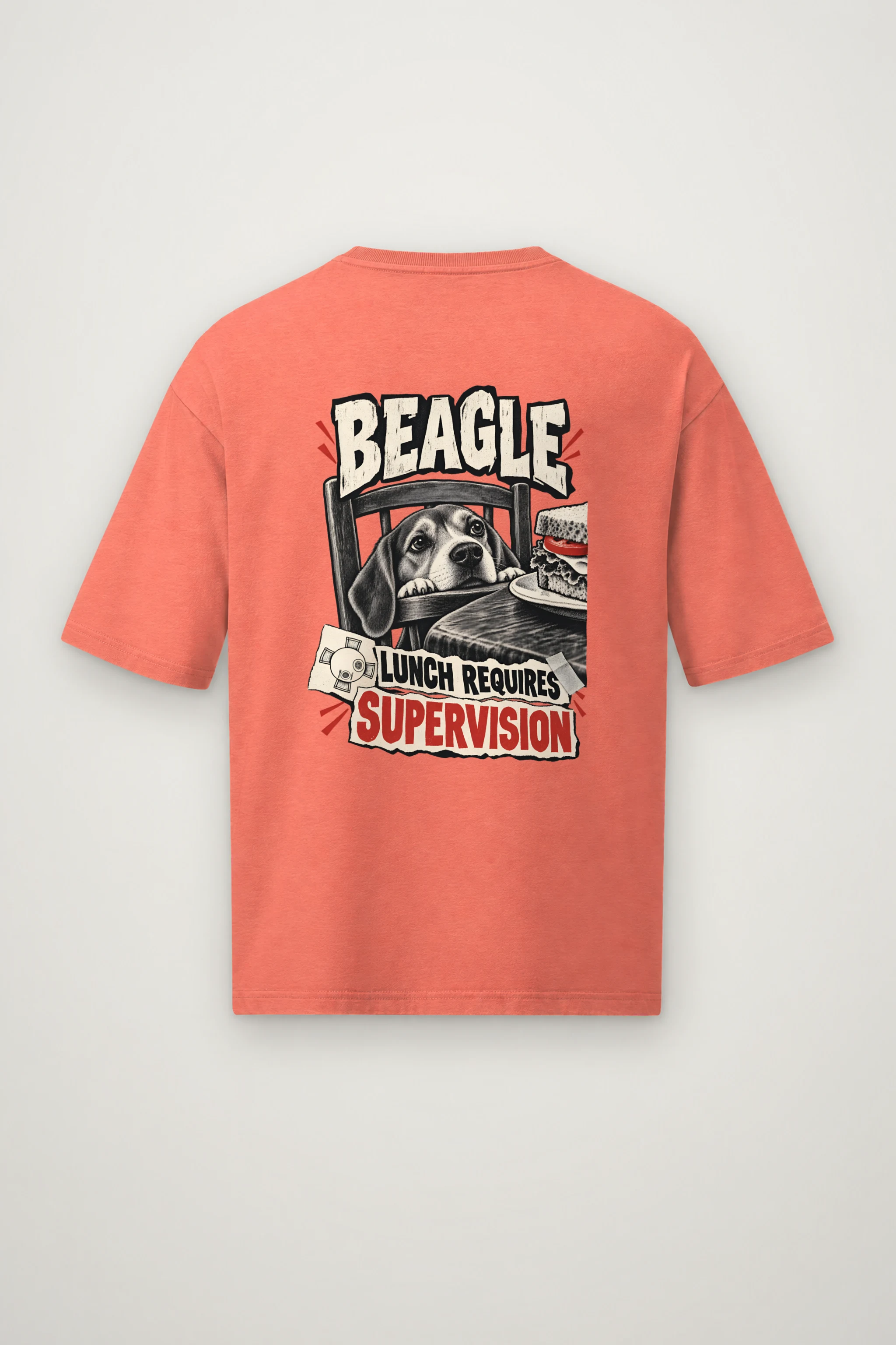 "Beagle Lunch Requires Supervision" Men's Oversized Heavyweight Crewneck T-Shirt