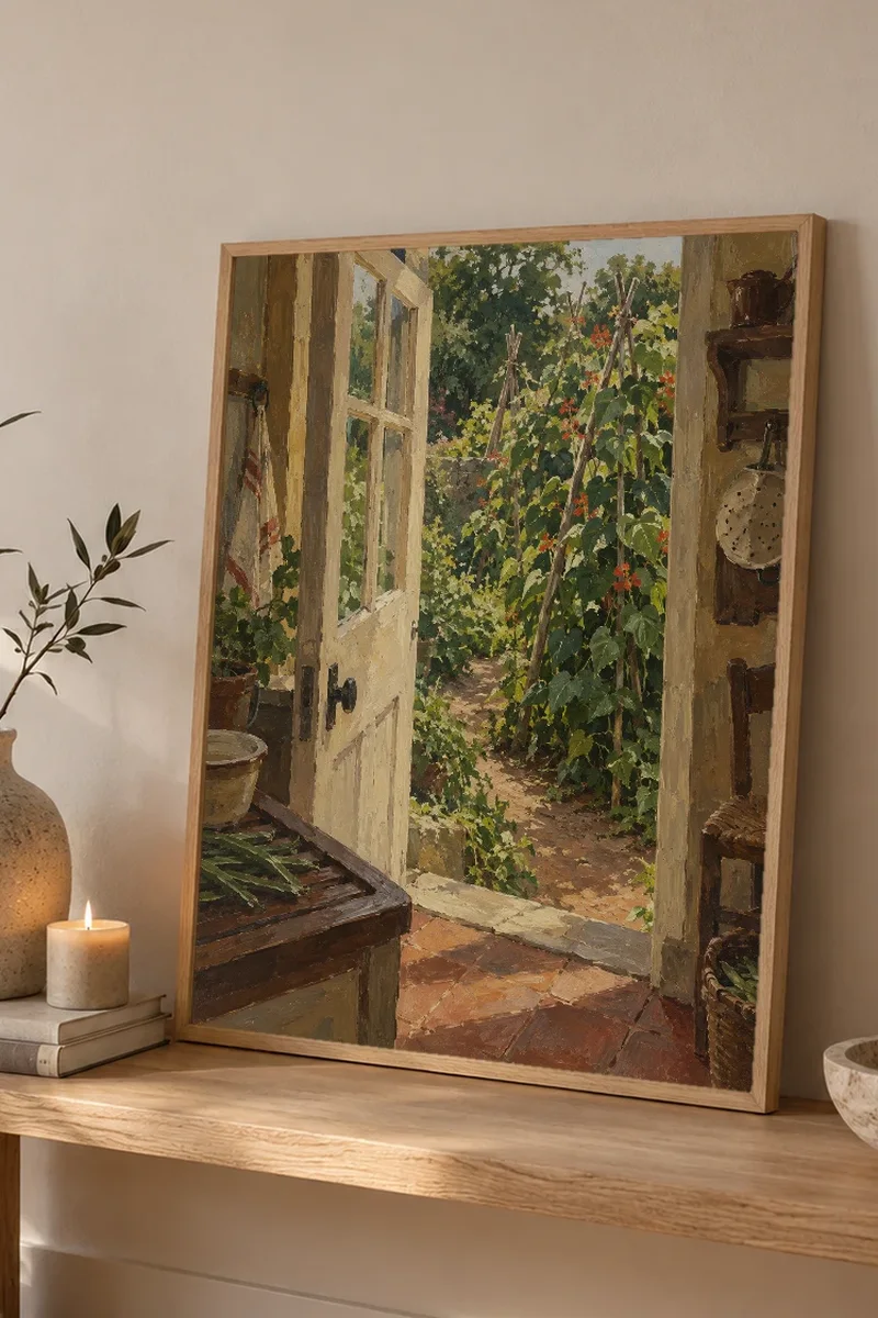 "Bean Garden Kitchen Door" Premium Wooden Framed Poster - the graphic up close