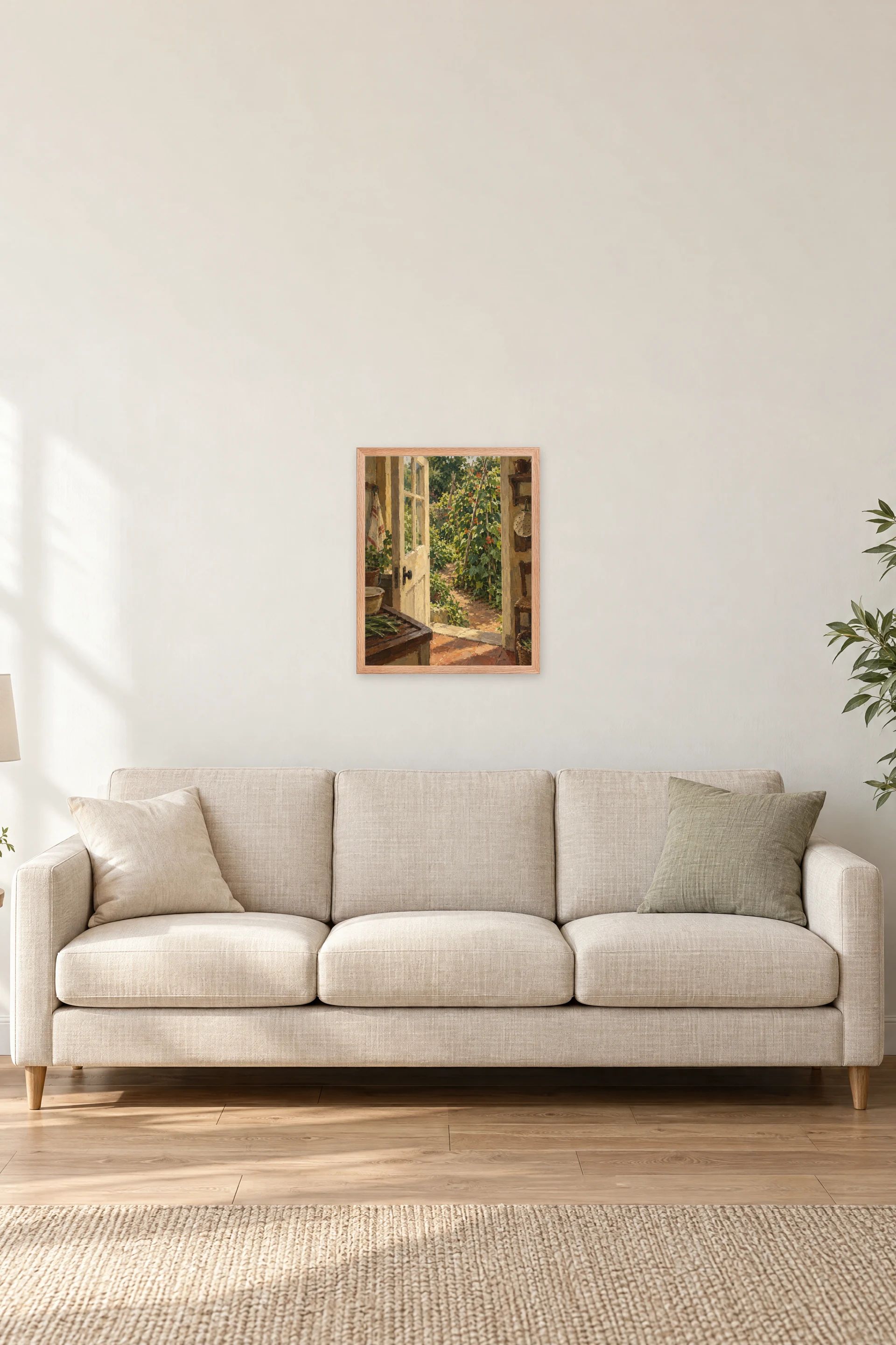 "Bean Garden Kitchen Door" Premium Wooden Framed Poster — Natural Wood frame, 16 × 20 in