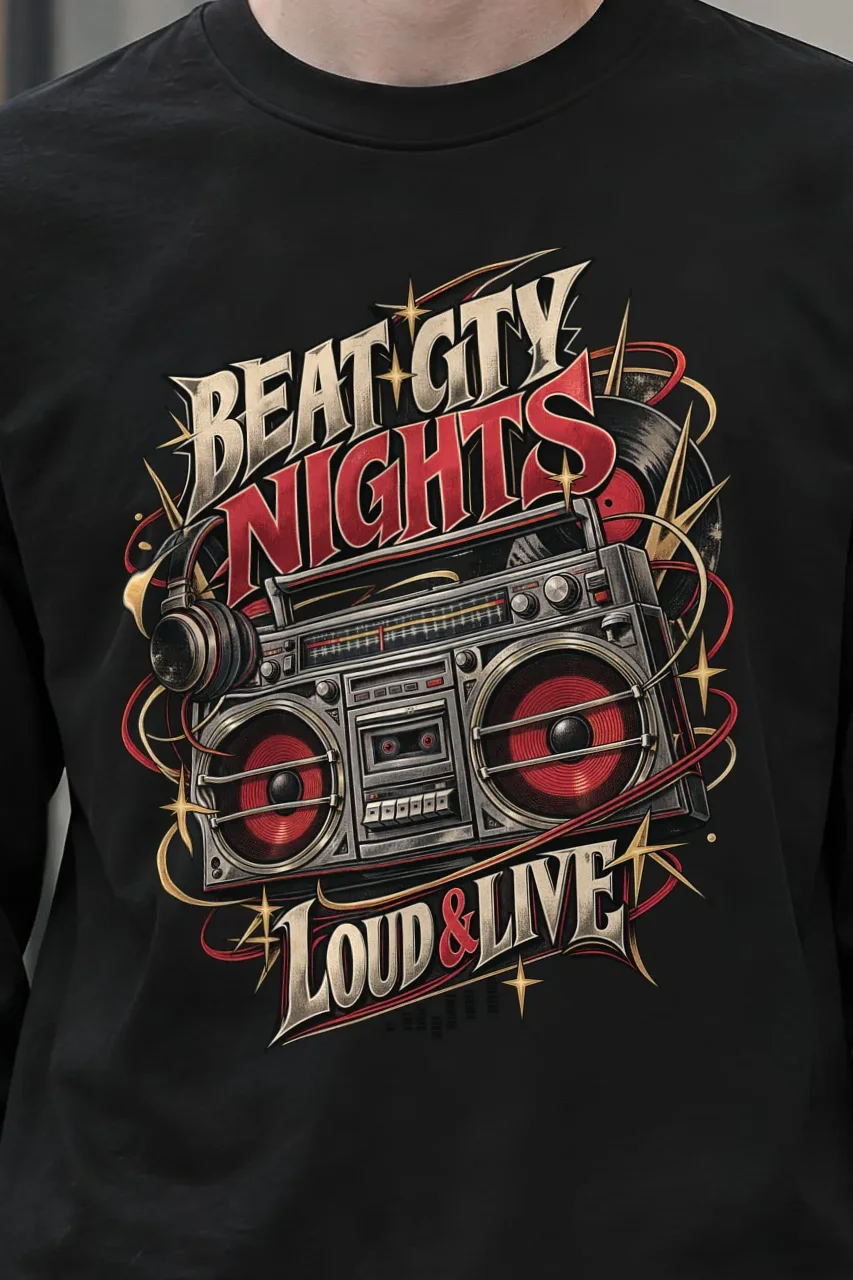 "Beat City Nights" Unisex Longsleeve T-shirt - the graphic up close