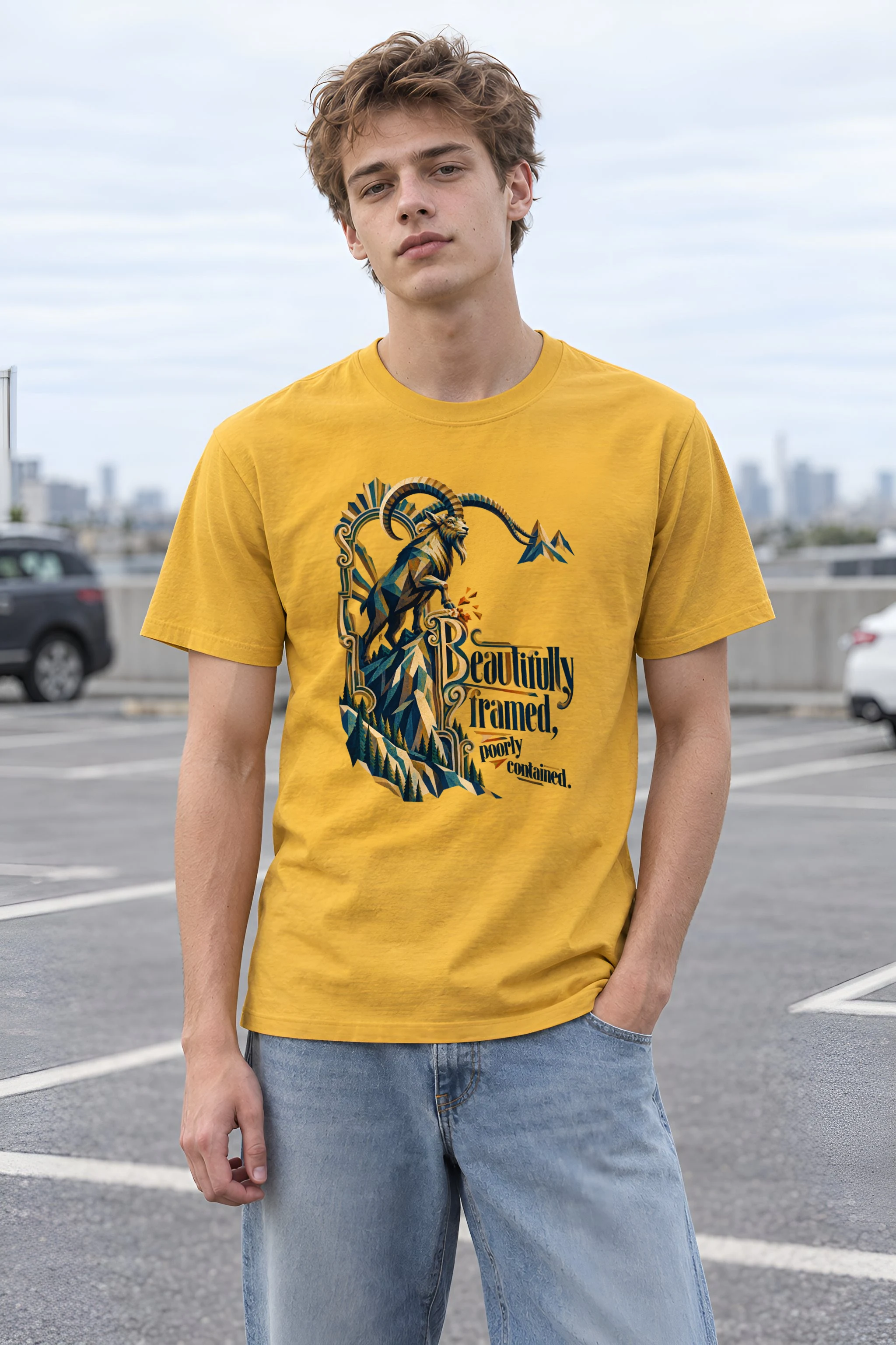 "Beautifully Framed, Poorly Contained" Heavyweight Unisex Crewneck T-shirt
