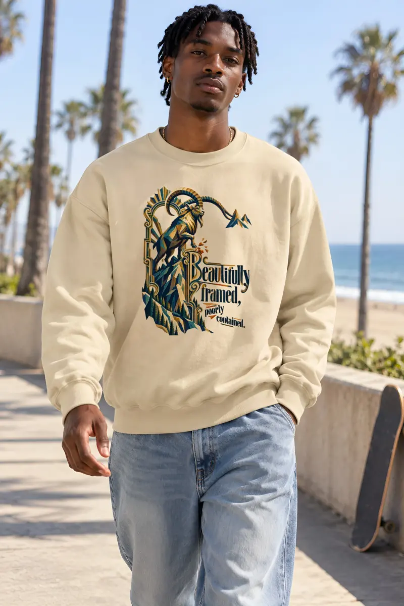 “Beautifully Framed, Poorly Contained” Unisex Crewneck Sweatshirt