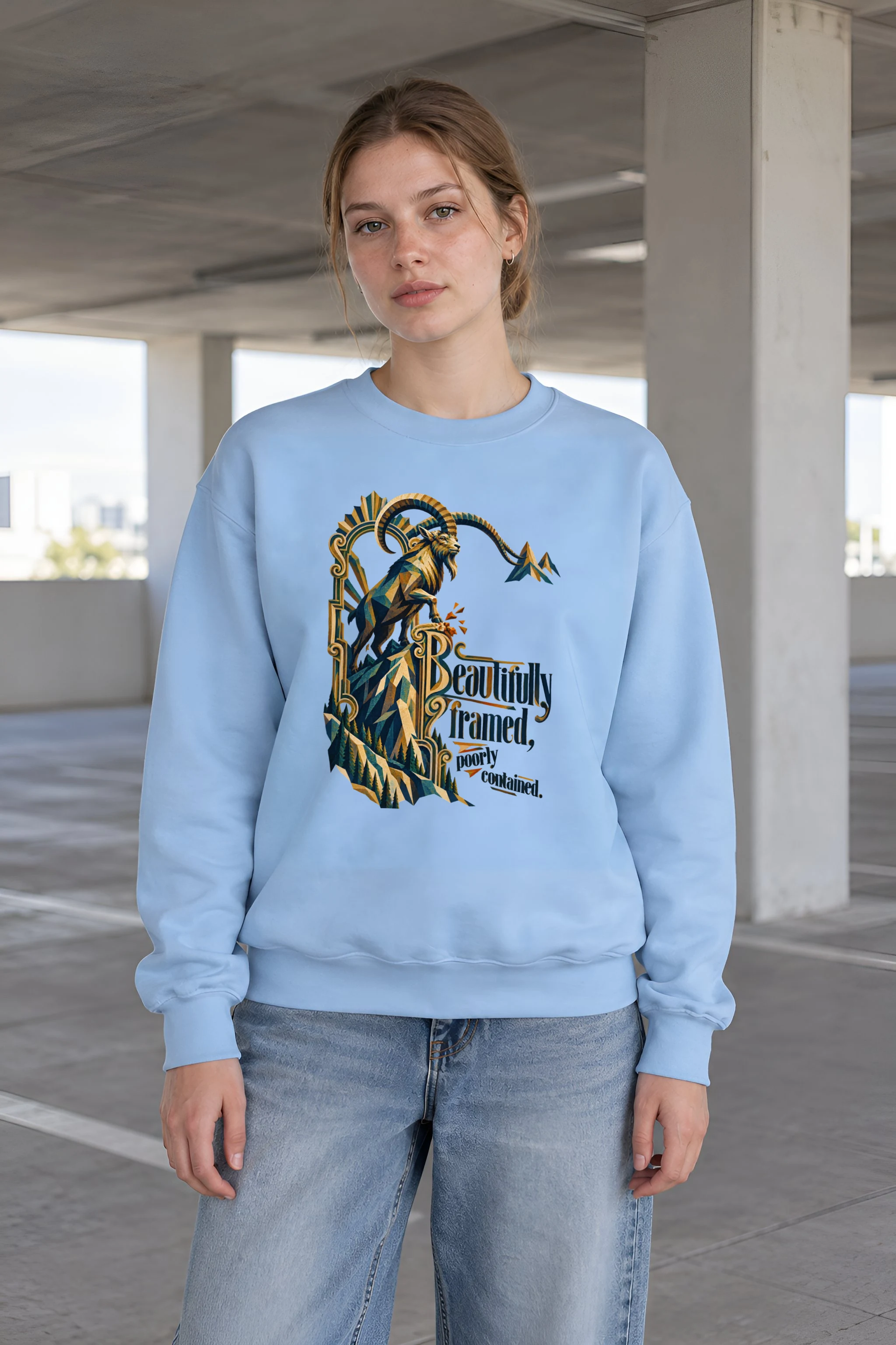 "Beautifully Framed, Poorly Contained" Unisex Crewneck Sweatshirt