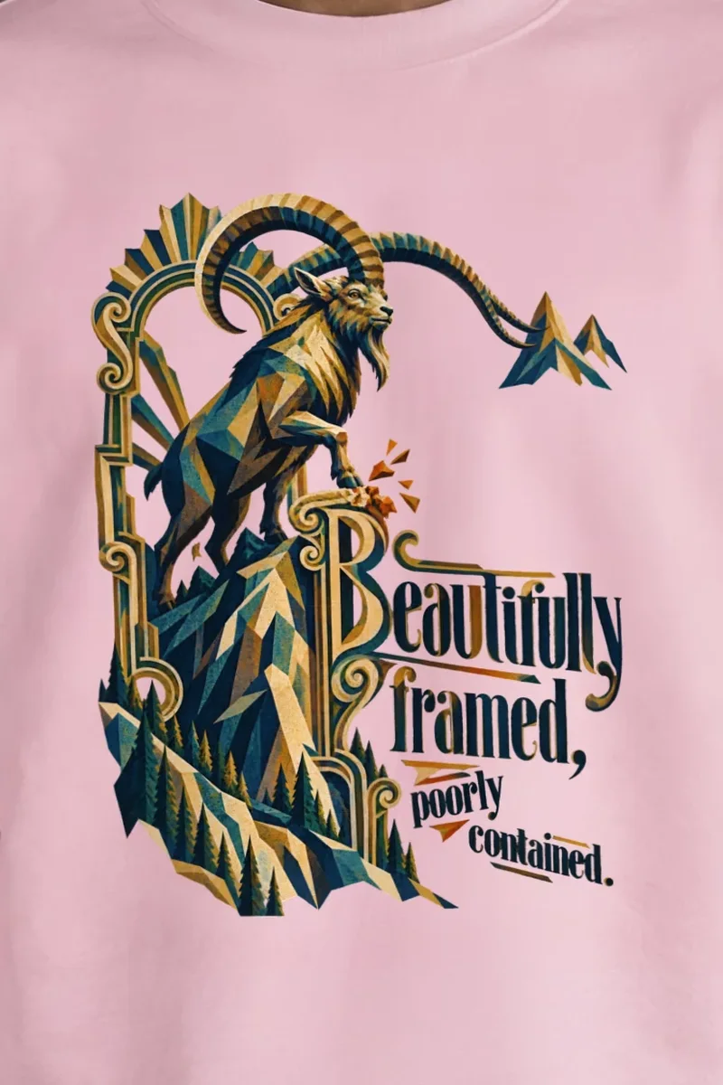 "Beautifully Framed, Poorly Contained" Unisex Crewneck Sweatshirt - the graphic up close