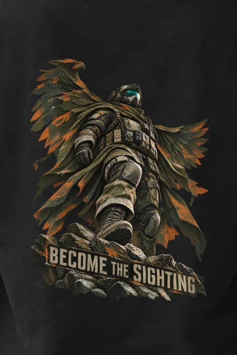 "Become the Sighting" Heavyweight Unisex Crewneck T-shirt - the graphic up close