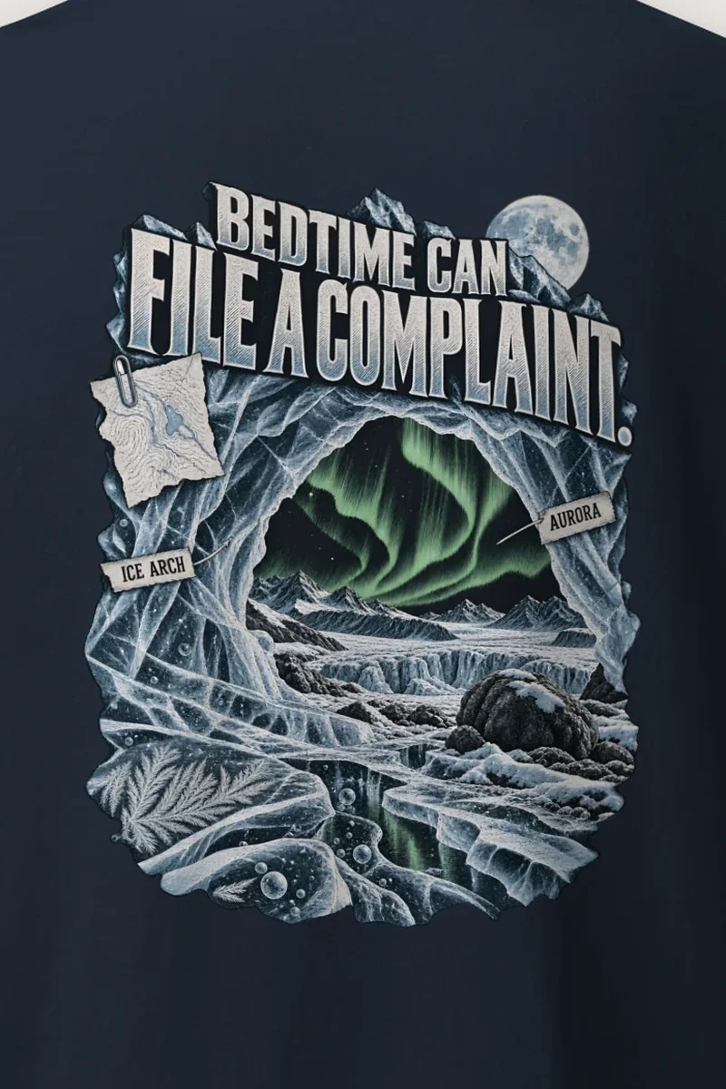 "Bedtime Can File A Complaint" Heavyweight Unisex Crewneck T-shirt - the graphic up close