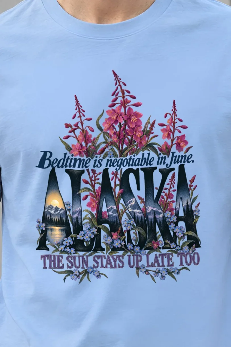 "Bedtime Is Negotiable in June" Heavyweight Unisex Crewneck T-shirt - the graphic up close