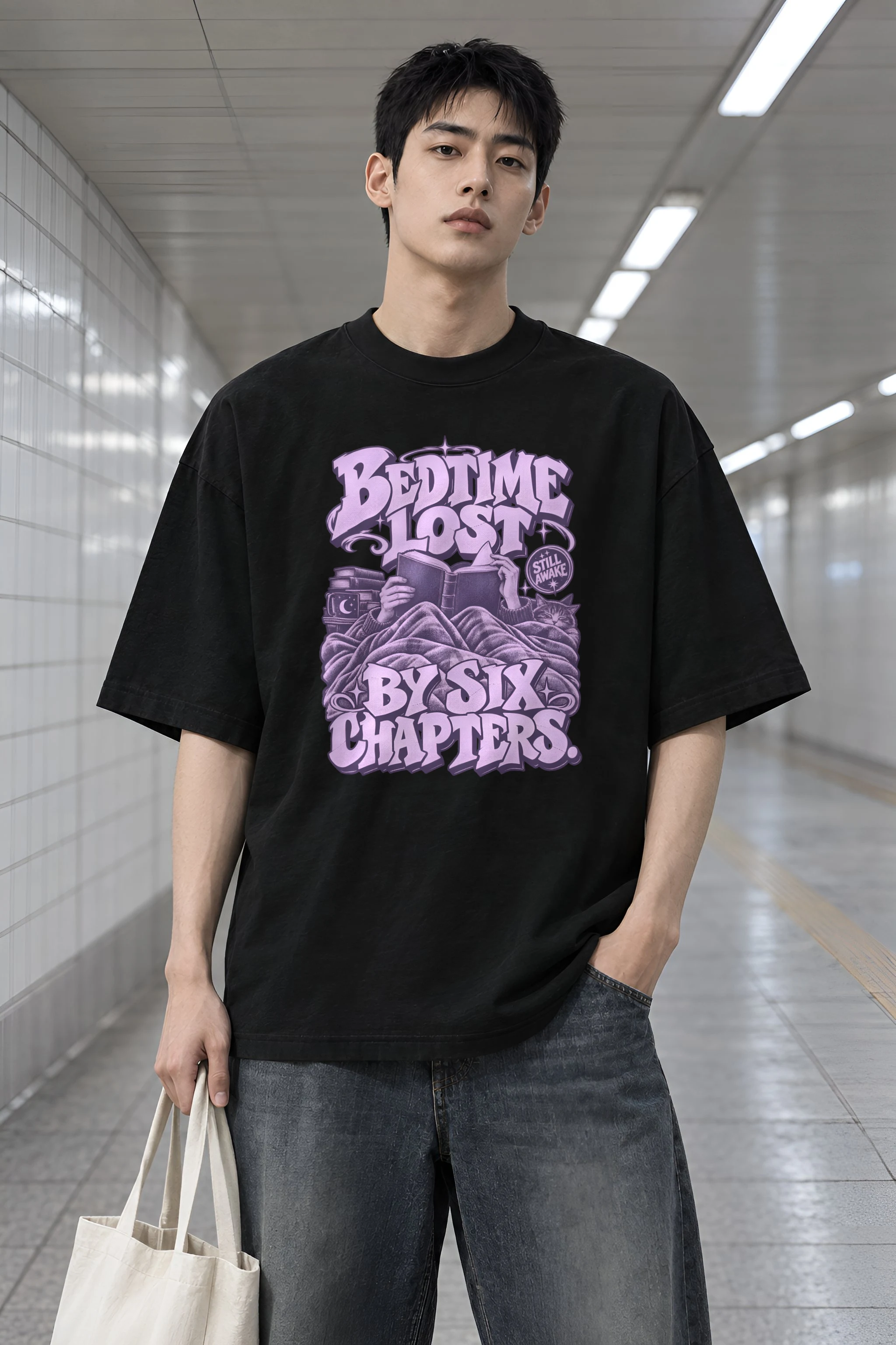 "Bedtime Lost" Men's Oversized Heavyweight Crewneck T-Shirt