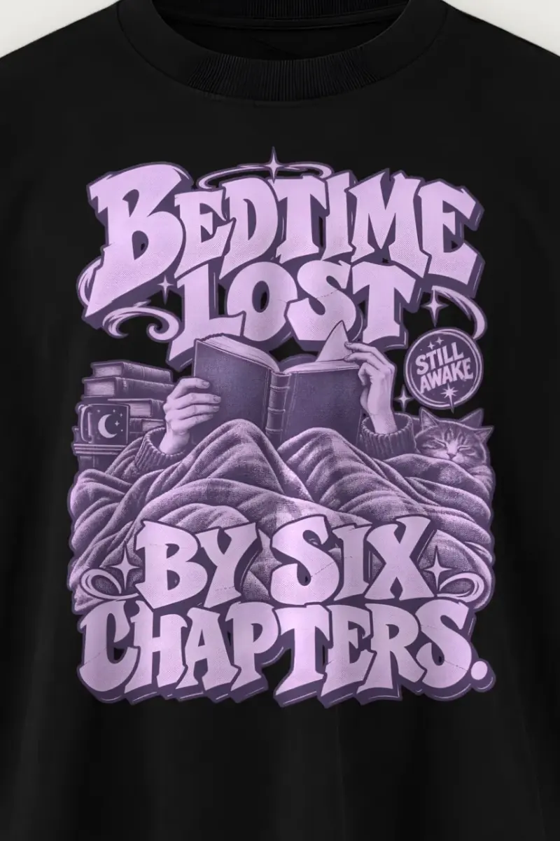 "Bedtime Lost" Men’s Oversized Heavyweight Crewneck T-Shirt - the graphic up close