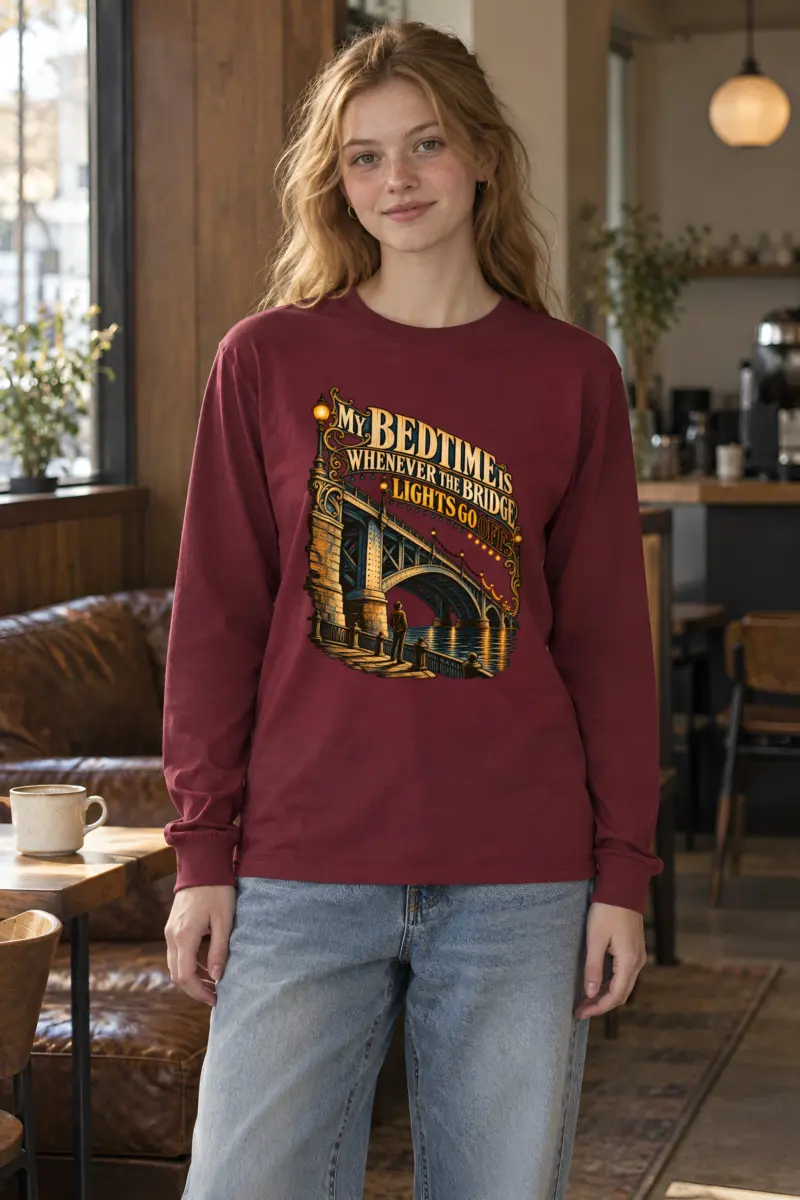 "Bedtime When Bridge Lights Go Off" Unisex Longsleeve T-shirt