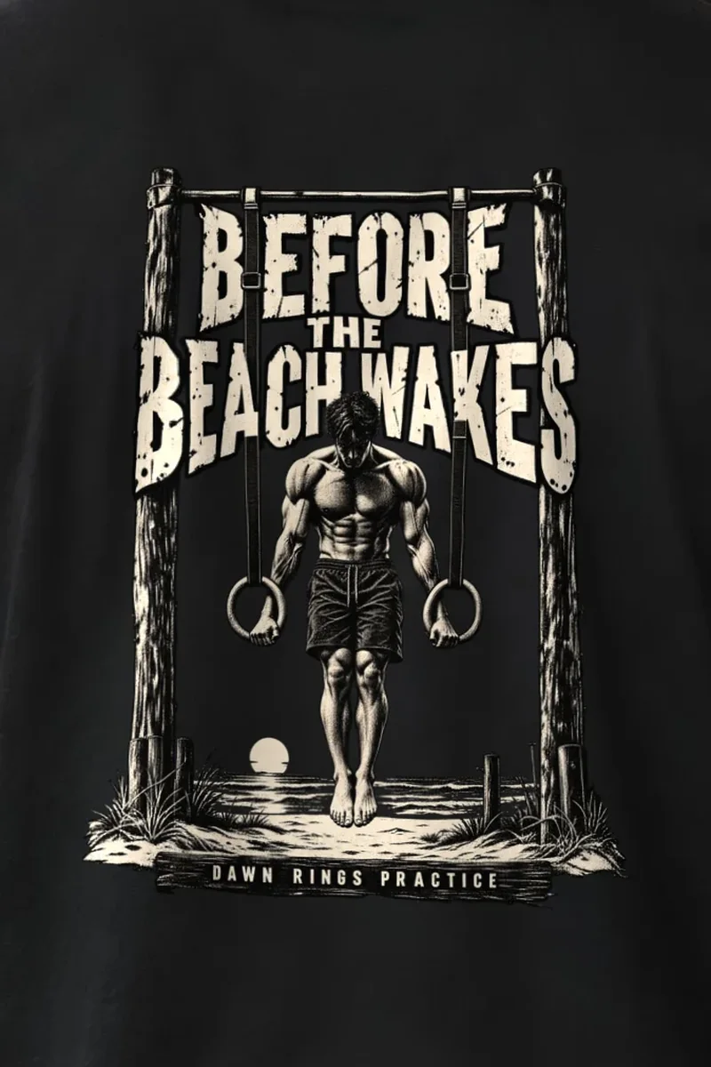 "Before the Beach Wakes" Heavyweight Unisex Crewneck T-shirt - the graphic up close