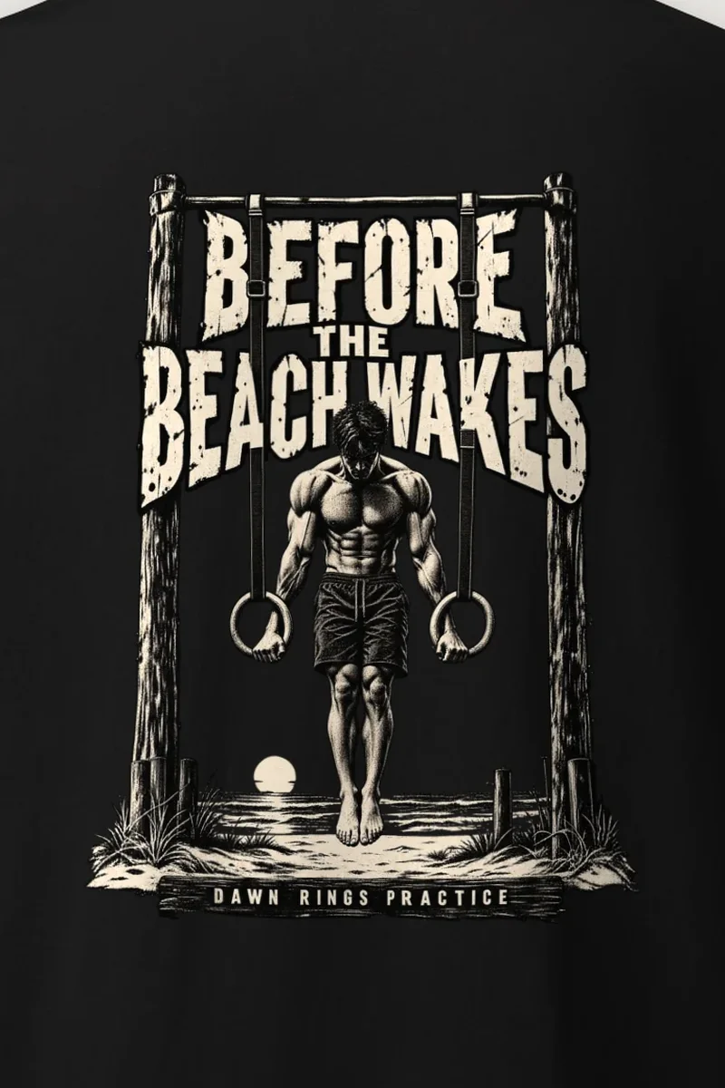 "Before the Beach Wakes" Heavyweight Unisex Crewneck T-shirt - the graphic up close