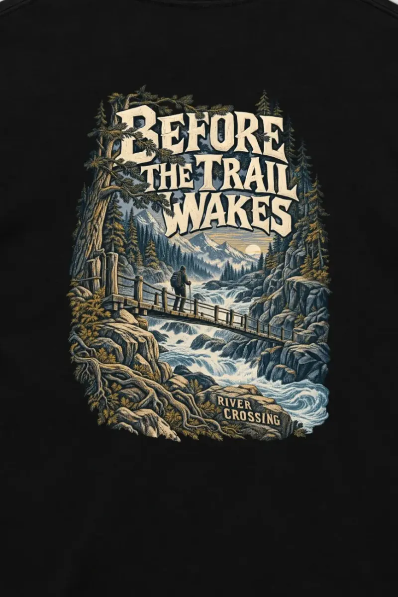 "Before the Trail Wakes" Unisex Longsleeve T-shirt - the graphic up close