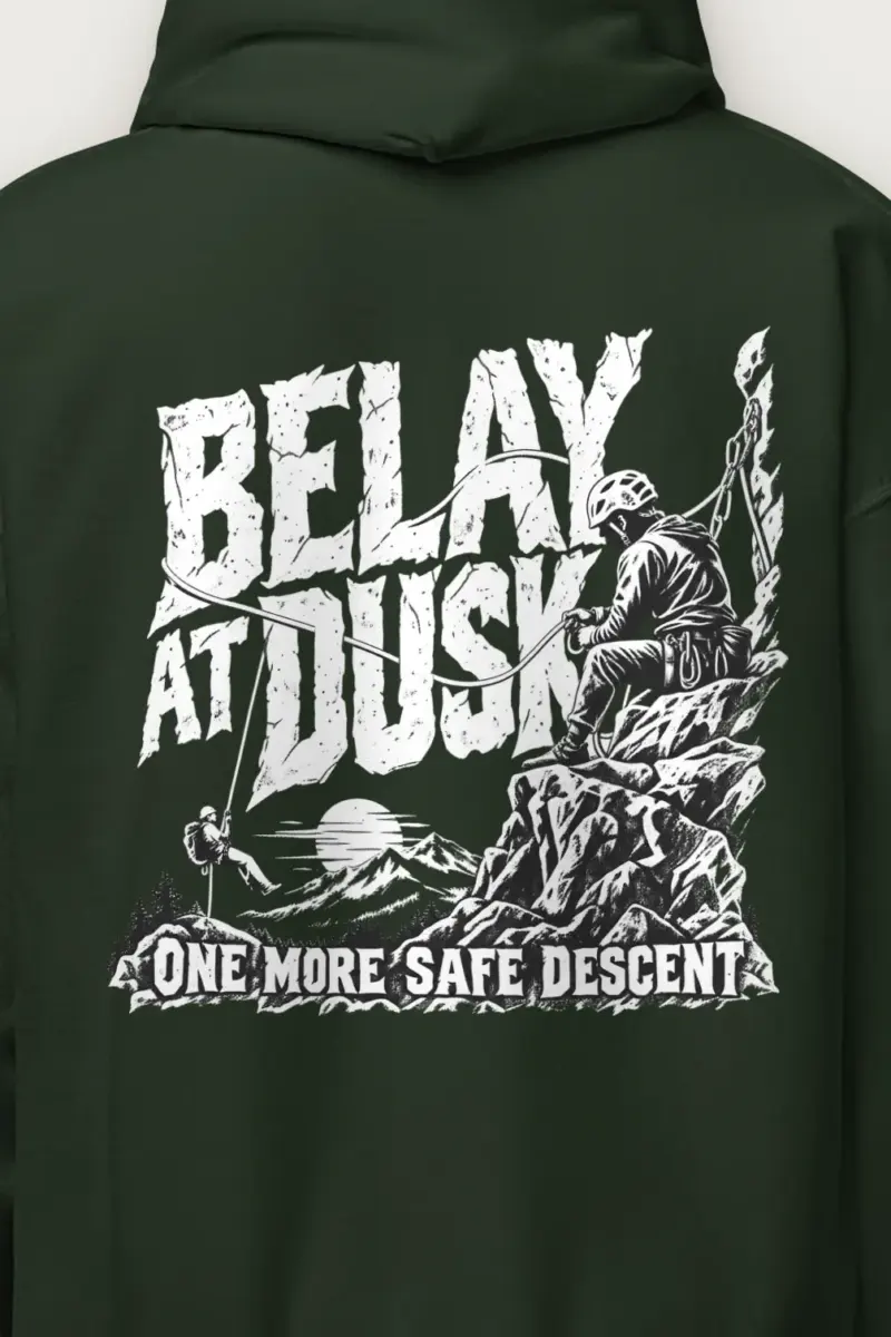 "Belay at Dusk" Heavy Blend Unisex Pullover Hoodie - the graphic up close