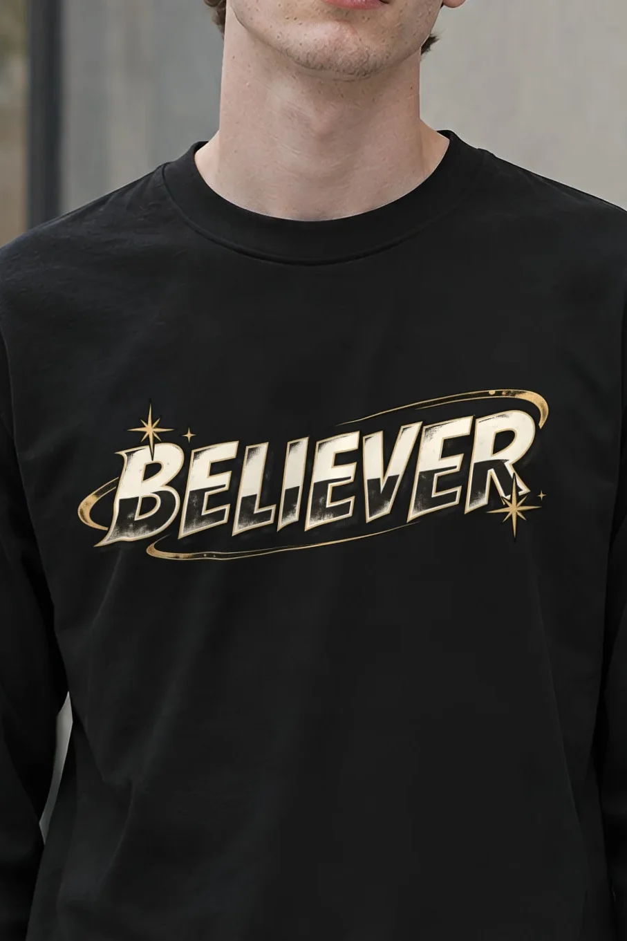 "Believer Starburst" Unisex Longsleeve T-shirt - the graphic up close