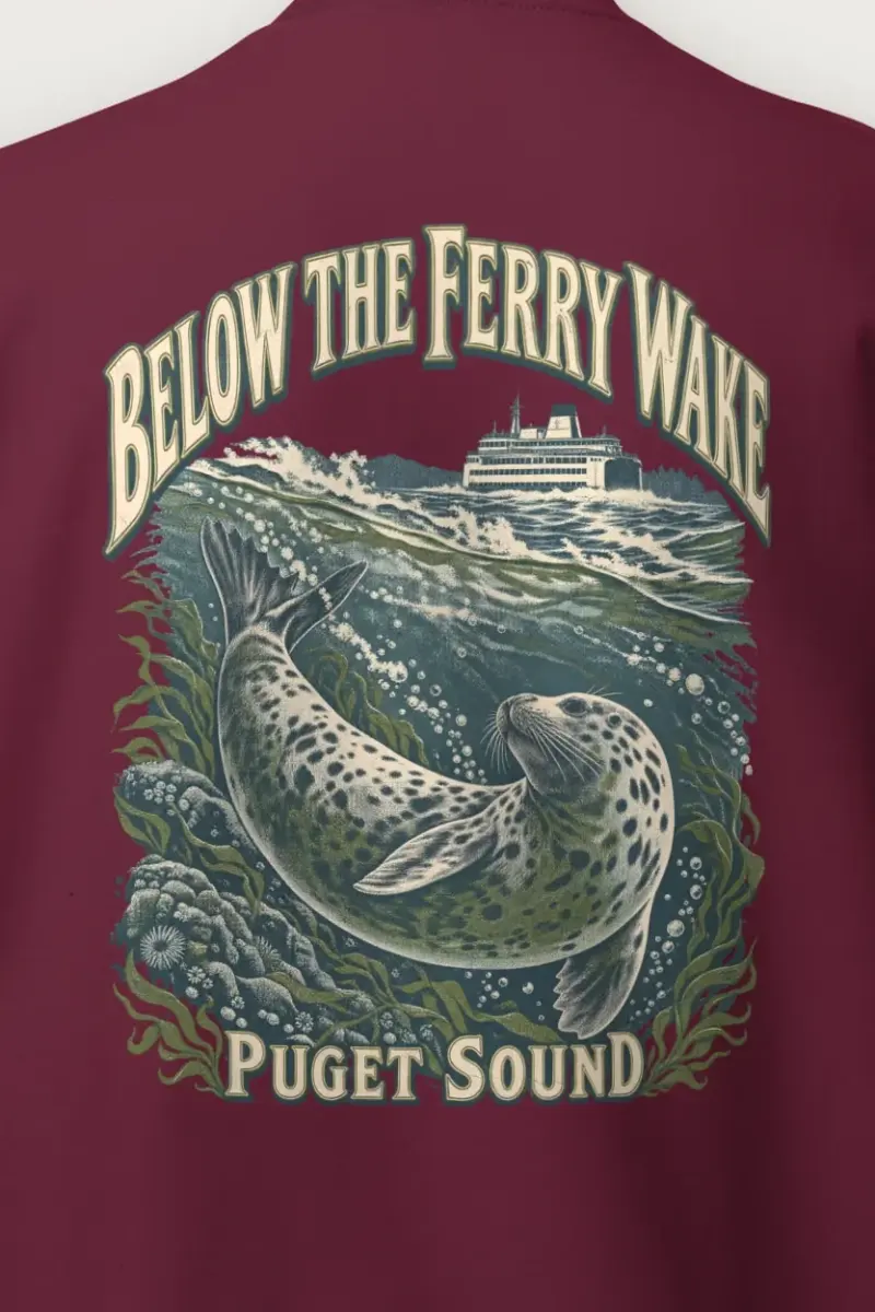 "Below the Ferry Wake" Heavy Blend Unisex Crewneck Sweatshirt - the graphic up close